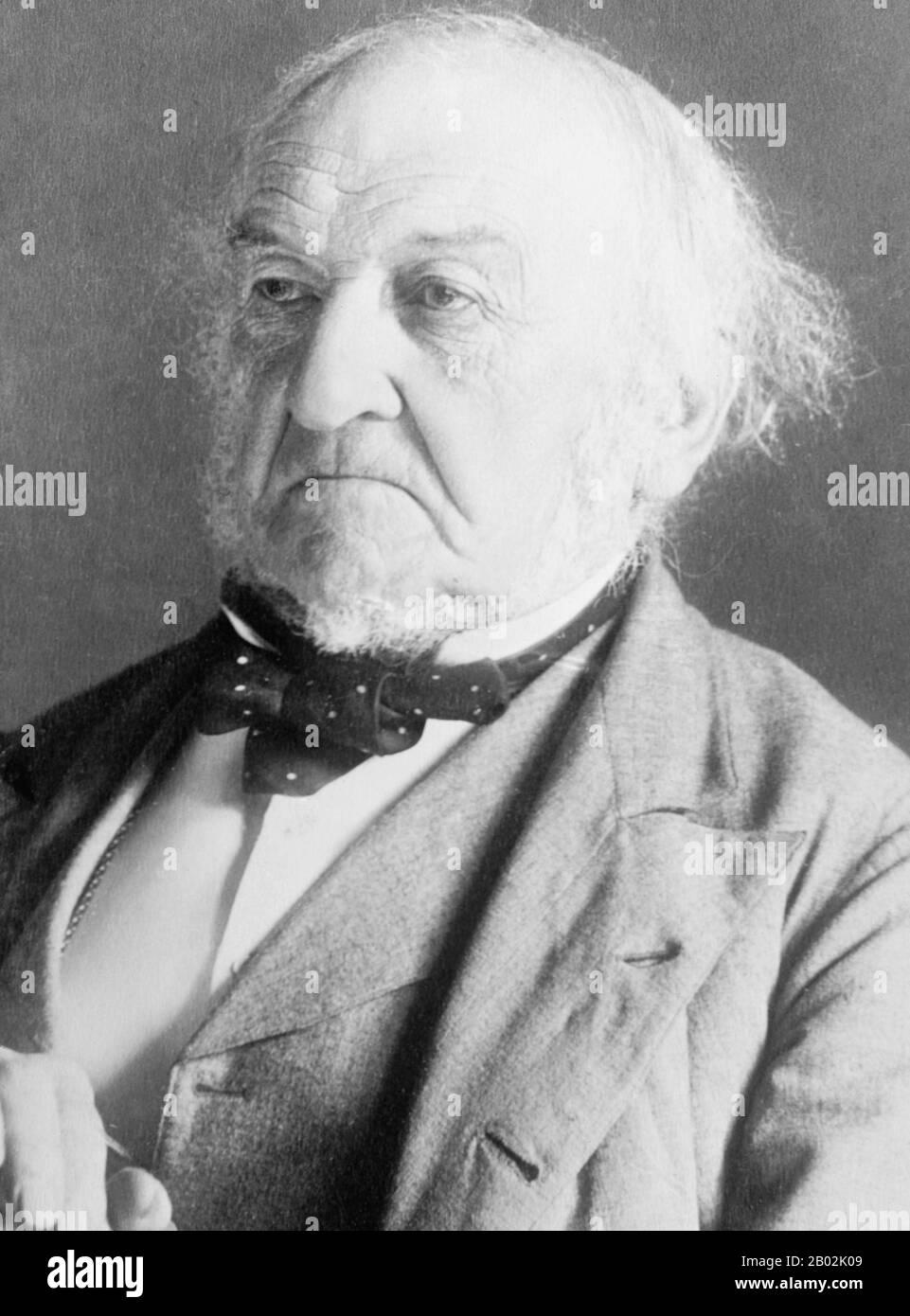 William Ewart Gladstone (29 December 1809 – 19 May 1898), was a British Liberal politician. In a career lasting over sixty years, he served as Prime Minister four separate times (1868–74, 1880–85, February–July 1886 and 1892–94), more than any other person, and served as Chancellor of the Exchequer four times. Gladstone was also Britain's oldest Prime Minister; he resigned for the final time when was 84 years old.  Gladstone is consistently ranked as one of Britain's greatest Prime Ministers. Stock Photo