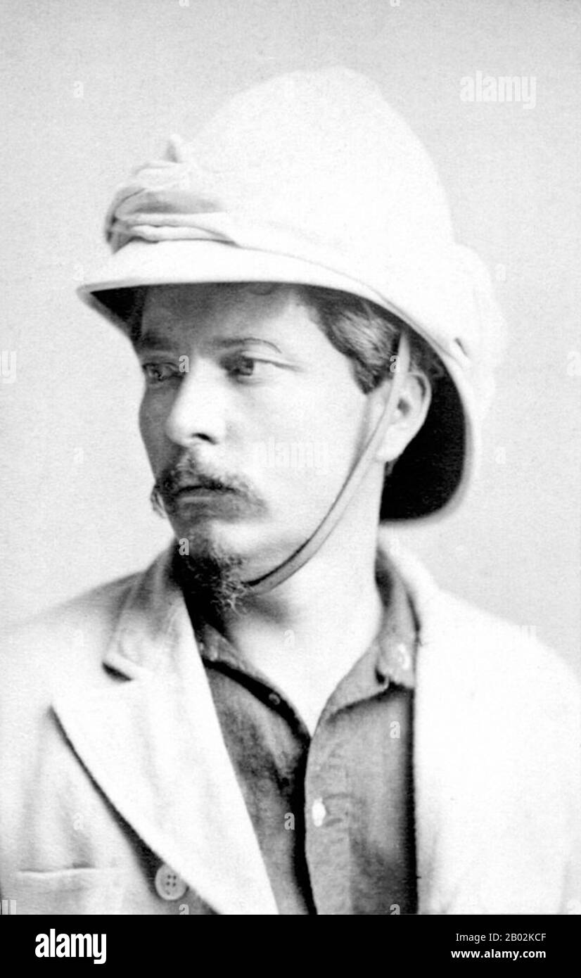 Sir Henry Morton Stanley, GCB, born John Rowlands (28 January 1841 – 10 May 1904), was a Welsh journalist and explorer famous for his exploration of Africa and his search for David Livingstone. Stanley is often remembered for the words uttered to Livingstone upon finding him: 'Dr. Livingstone, I presume?', although there is some question as to the authenticity of this now famous greeting.  His legacy of death and destruction in the Congo region is considered an inspiration for Joseph Conrad's Heart of Darkness, detailing atrocities inflicted upon the natives. Stock Photo