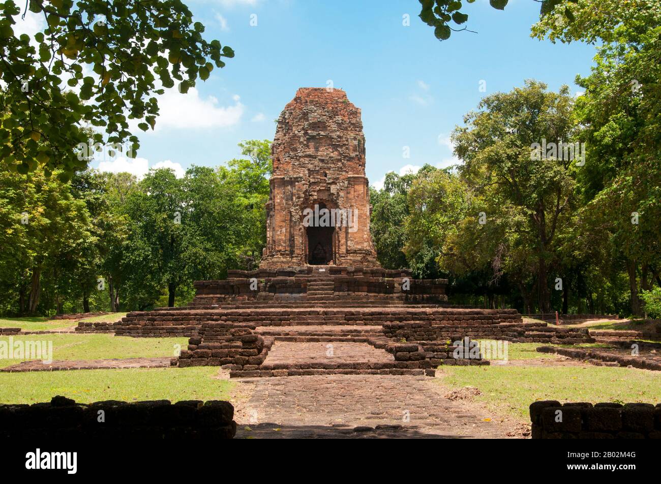 Si Thep, also Sri Thep, (7th – 14th century CE) is an ancient ruined town in Northeast Thailand. Many architectural structures still remain to indicate its past prosperity. It was once the centre of contact between the Dvaravati Kingdom in the central plain basin of Thailand and the Khmer Kingdom in the Northeast. A twin- city, there were over one hundred ancient sites all built with bricks and laterite. There are also remains of several ponds spread out all over the area. Most of the ancient relics recovered are architectural by nature such as elaborate lintels and sema stones. A few of the Stock Photo