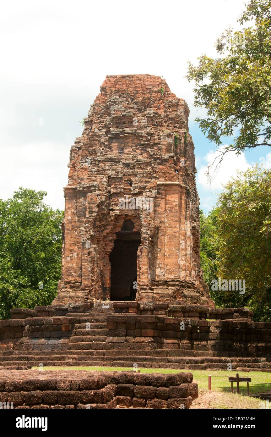 Si Thep, also Sri Thep, (7th – 14th century CE) is an ancient ruined town in Northeast Thailand. Many architectural structures still remain to indicate its past prosperity. It was once the centre of contact between the Dvaravati Kingdom in the central plain basin of Thailand and the Khmer Kingdom in the Northeast. A twin- city, there were over one hundred ancient sites all built with bricks and laterite. There are also remains of several ponds spread out all over the area. Most of the ancient relics recovered are architectural by nature such as elaborate lintels and sema stones. A few of the Stock Photo