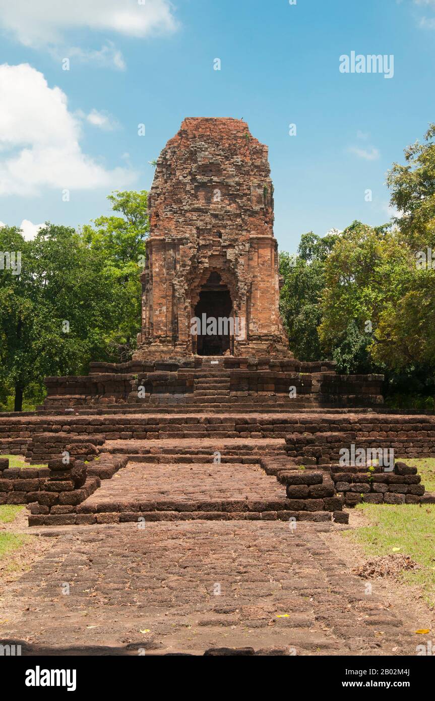 Si Thep, also Sri Thep, (7th – 14th century CE) is an ancient ruined town in Northeast Thailand. Many architectural structures still remain to indicate its past prosperity. It was once the centre of contact between the Dvaravati Kingdom in the central plain basin of Thailand and the Khmer Kingdom in the Northeast. A twin- city, there were over one hundred ancient sites all built with bricks and laterite. There are also remains of several ponds spread out all over the area. Most of the ancient relics recovered are architectural by nature such as elaborate lintels and sema stones. A few of the Stock Photo