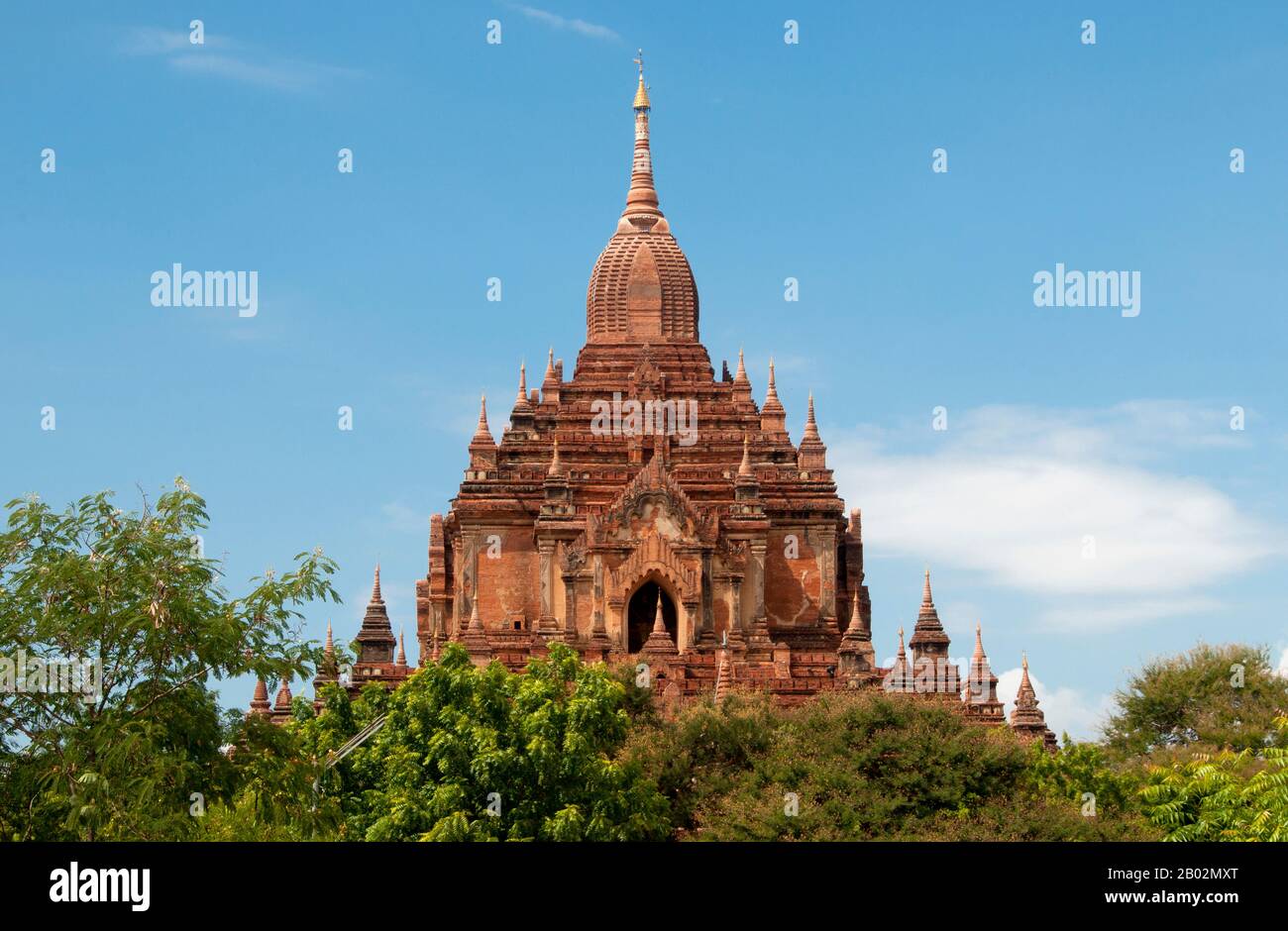 Htilominlo Temple was built during the reign of King Htilominlo (also known as Nandaungmya) in 1211. Bagan, formerly Pagan, was mainly built between the 11th century and 13th century. Formally titled Arimaddanapura or Arimaddana (the City of the Enemy Crusher) and also known as Tambadipa (the Land of Copper) or Tassadessa (the Parched Land), it was the capital of several ancient kingdoms in Burma. Stock Photo