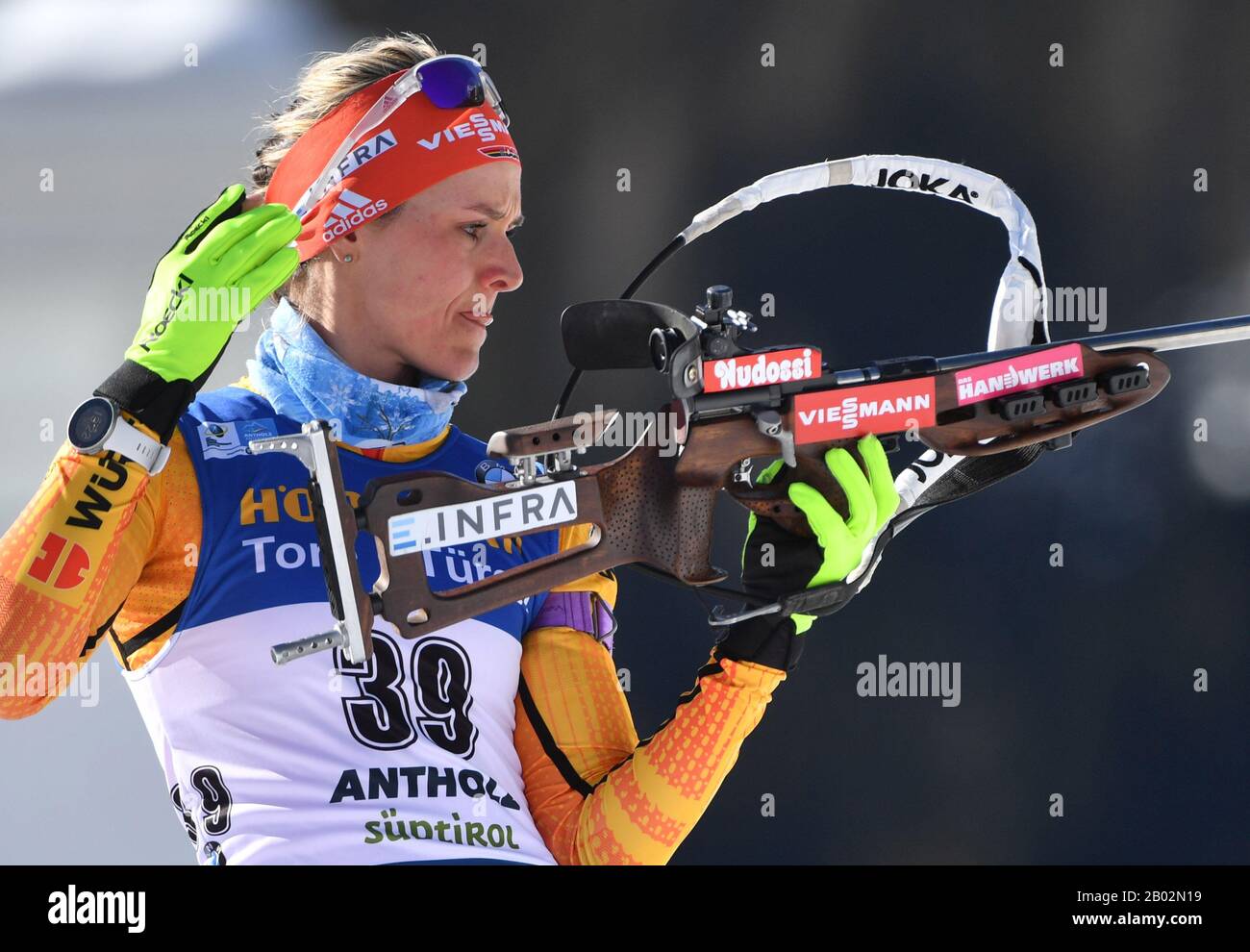 Antholz, Italy. 18th Aug, 2017. Biathlon: World Championship, 15 km singles, women. Denise Herrmann from Germany shooting before the competition. Credit: Hendrik Schmidt/dpa/Alamy Live News Stock Photo