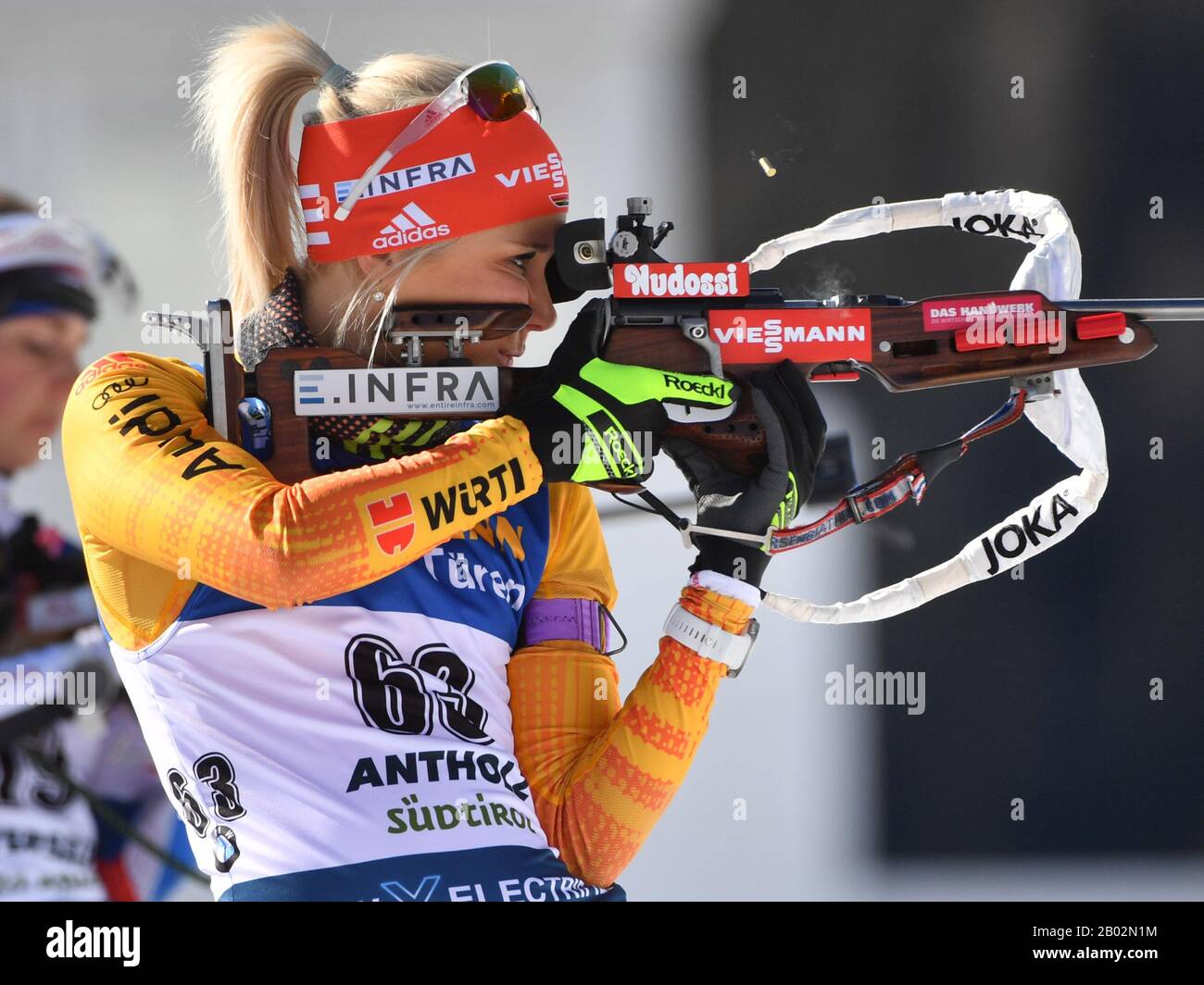 Antholz, Italy. 18th Aug, 2017. Biathlon: World Championship, 15 km singles, women. Karolin Horchler from Germany shooting before the competition. Credit: Hendrik Schmidt/dpa/Alamy Live News Stock Photo