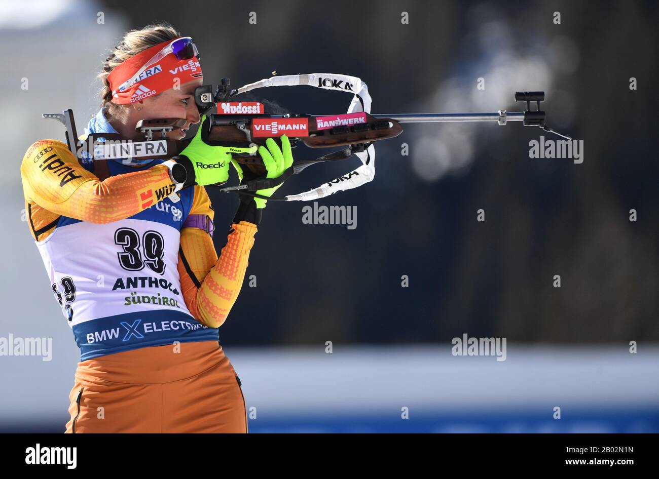 Antholz, Italy. 18th Aug, 2017. Biathlon: World Championship, 15 km singles, women. Denise Herrmann from Germany shooting before the competition. Credit: Hendrik Schmidt/dpa/Alamy Live News Stock Photo