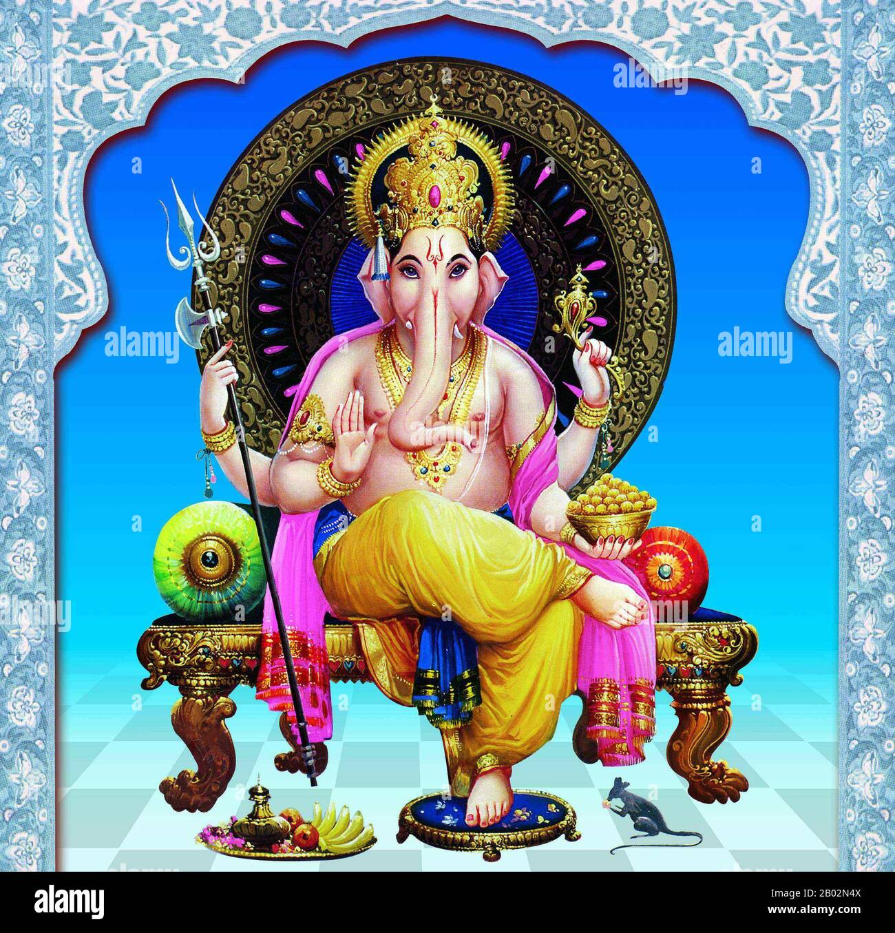 Ganesha, also spelled Ganesa or Ganesh, and also known as Ganapati, Vinayaka, and Pillaiyar, is one of the deities best-known and most widely worshipped in the Hindu pantheon.  His image is found throughout India and Nepal. Hindu sects worship him regardless of affiliations. Devotion to Ganesha is widely diffused and extends to Jains, Buddhists, and beyond India.   Ganesha Chaturthi (गणेश चतुर्थी) (వినాయక చవితి) is the Hindu festival celebrated in honour of the god Ganesha, the elephant-headed, remover of obstacles and the god of beginnings and wisdom. The festival, also known as Vinayaka Chat Stock Photo