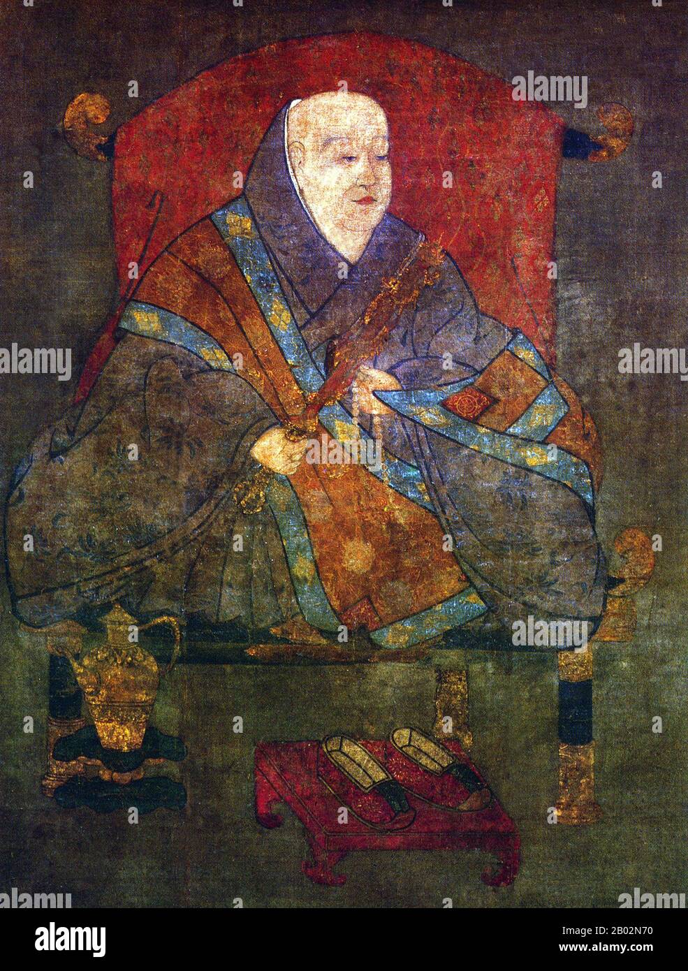 Emperor Uda (宇多天皇 Uda-tennō, May 5, 867 – July 19, 931) was the 59th emperor of Japan, according to the traditional order of succession. Uda's reign spanned the years from 887 through 897.  Before his ascension to the Chrysanthemum Throne, his personal name was Sadami (定省) or Chōjiin-tei.  Emperor Uda was the third son of Emperor Kōkō. His mother was Empress Dowager Hanshi, a daughter of Prince Nakano (who was himself a son of Emperor Kammu). Uda had five Imperial consorts and 20 Imperial children. Stock Photo
