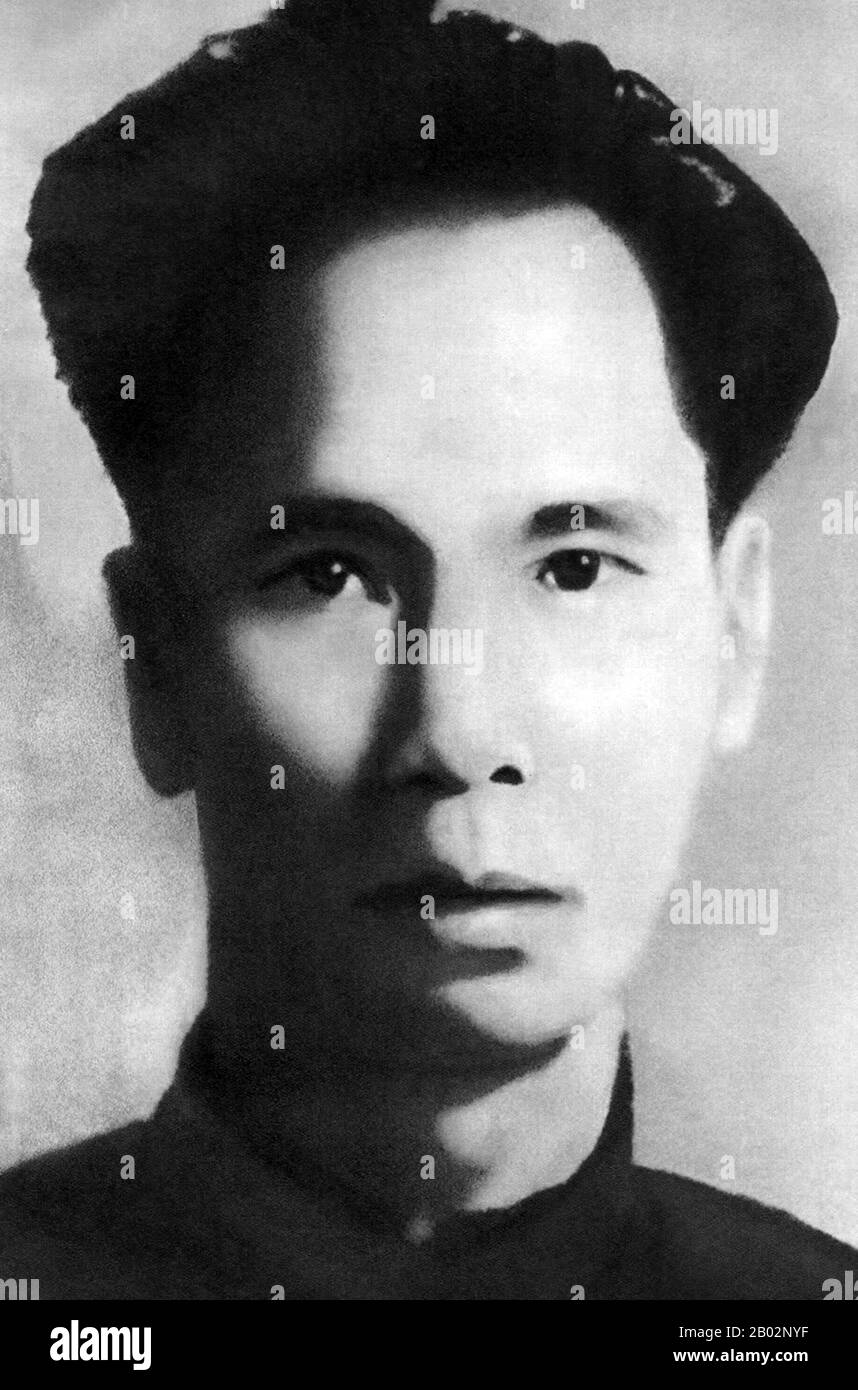 Hồ Chí Minh, born Nguyễn Sinh Cung and also known as Nguyễn Ái Quốc (19 May 1890 – 3 September 1969) was a Vietnamese Communist revolutionary leader who was prime minister (1946–1955) and president (1945–1969) of the Democratic Republic of Vietnam (North Vietnam).  He formed the Democratic Republic of Vietnam and led the Viet Cong during the Vietnam War until his death. Hồ led the Viet Minh independence movement from 1941 onward, establishing the communist-governed Democratic Republic of Vietnam in 1945 and defeating the French Union in 1954 at Dien Bien Phu.  He lost political power inside No Stock Photo