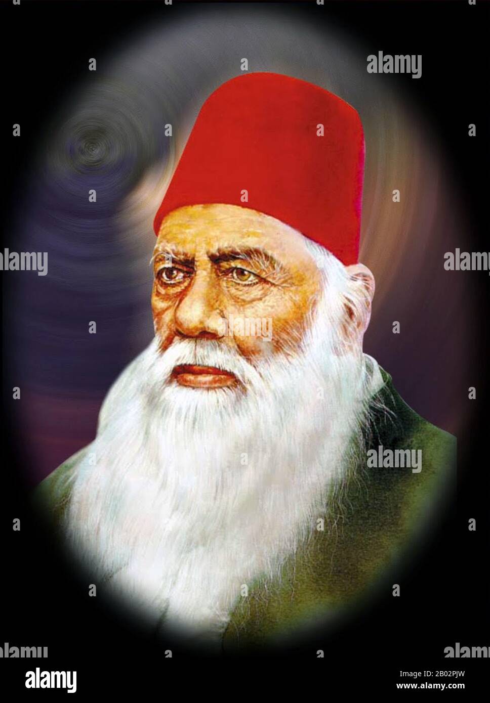 Born into Mughal nobility, Sir Syed earned a reputation as a distinguished scholar while working as a jurist for the British East India Company's rule in India. During the Indian Rebellion of 1857, he remained loyal to the British Empire and was noted for his actions in saving European lives.  After the rebellion, he penned the booklet 'The Causes of the Indian Mutiny' – a daring critique, at the time, of British policies that he blamed for causing the revolt. Believing that the future of Muslims was threatened by the rigidity of their orthodox outlook, Sir Syed began promoting Western–style s Stock Photo