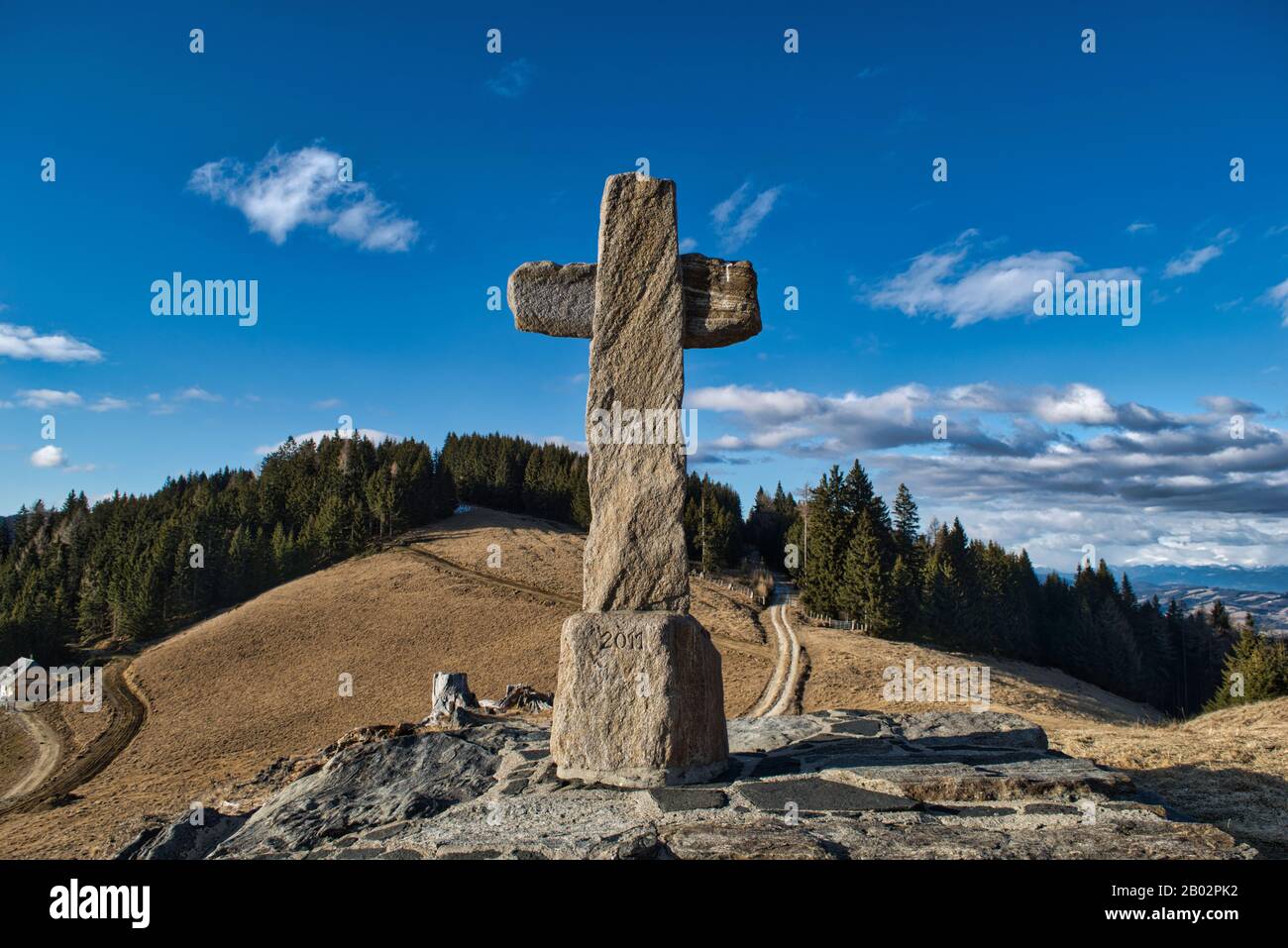 summit stone cross Stock Photo