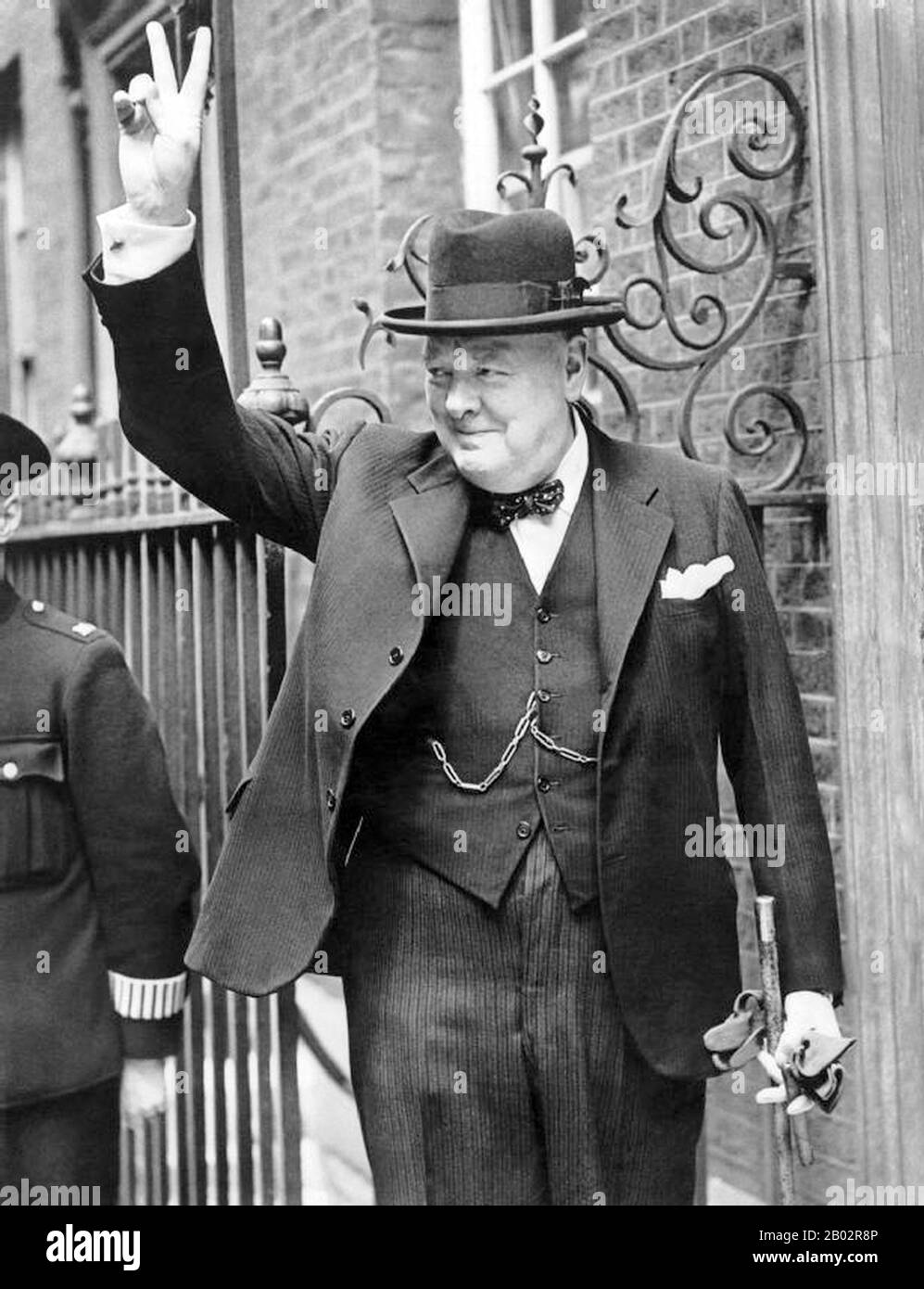 Sir Winston Leonard Spencer-Churchill, KG, OM, CH, TD, DL, FRS, RA (30 November 1874 – 24 January 1965) was a British politician who was the Prime Minister of the United Kingdom from 1940 to 1945 and again from 1951 to 1955.  Widely regarded as one of the greatest wartime leaders of the 20th century, Churchill was also an officer in the British Army, a historian, a writer (as Winston S. Churchill), and an artist. He won the Nobel Prize in Literature, and was the first person to be made an honorary citizen of the United States. Stock Photo