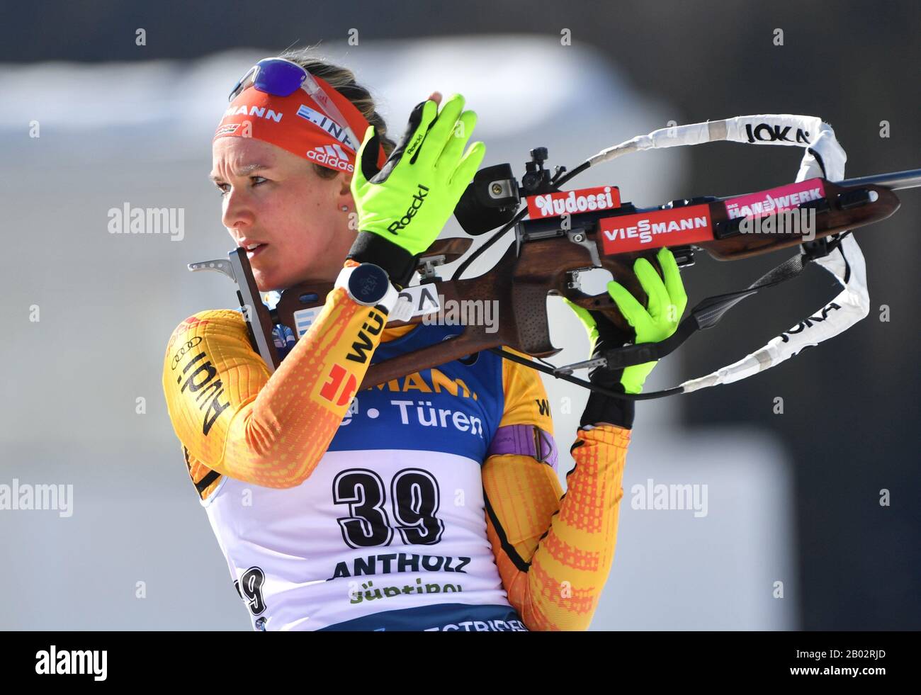 Antholz, Italy. 18th Aug, 2017. Biathlon: World Championship, 15 km singles, women. Denise Herrmann from Germany shooting before the competition. Credit: Hendrik Schmidt/dpa/Alamy Live News Stock Photo