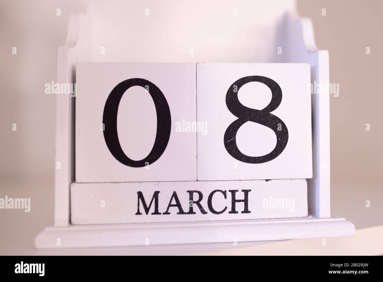 March 8th, Eighth of March, Day 8 of month March - wooden calendar blocks on white background Stock Photo