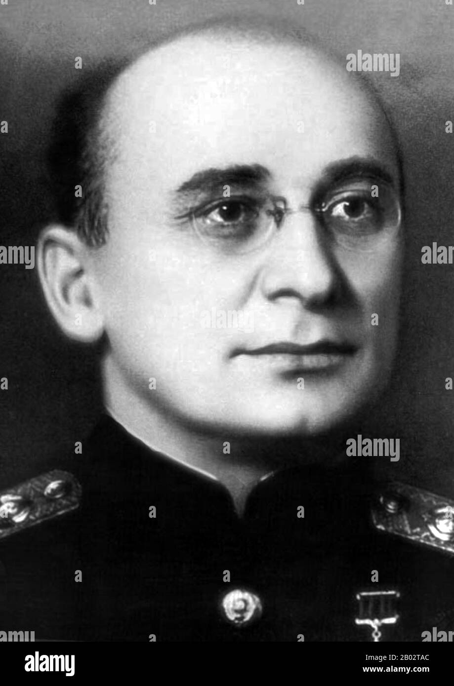 Beria was the longest-lived and most influential of Stalin's secret police chiefs, wielding his most substantial influence during and after World War II. He simultaneously administered vast sections of the Soviet state and served as de facto Marshal of the Soviet Union in command of the NKVD field units responsible for anti-partisan operations on the Eastern Front during World War II.  Beria administered the vast expansion of the Gulag labor camps and was primarily responsible for overseeing the secret defense institutions known as sharashkas, critical to the war effort. He also played the dec Stock Photo