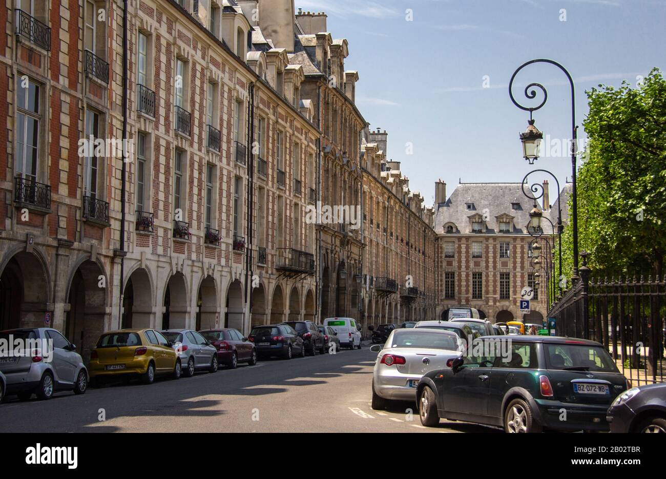 Place des Vosges arcade, Le Marais, Paris Stock Photo