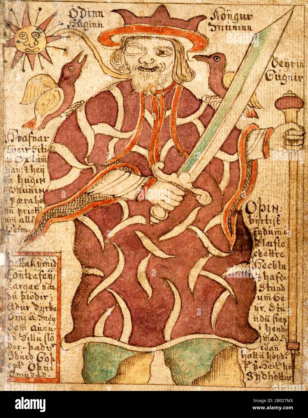 The Poetic Edda is a collection of Old Norse poems primarily preserved in the Icelandic mediaeval manuscript Codex Regius.  Together with Snorri Sturluson's Prose Edda, the Poetic Edda is the most important extant source on Norse mythology and Germanic heroic legends. Stock Photo
