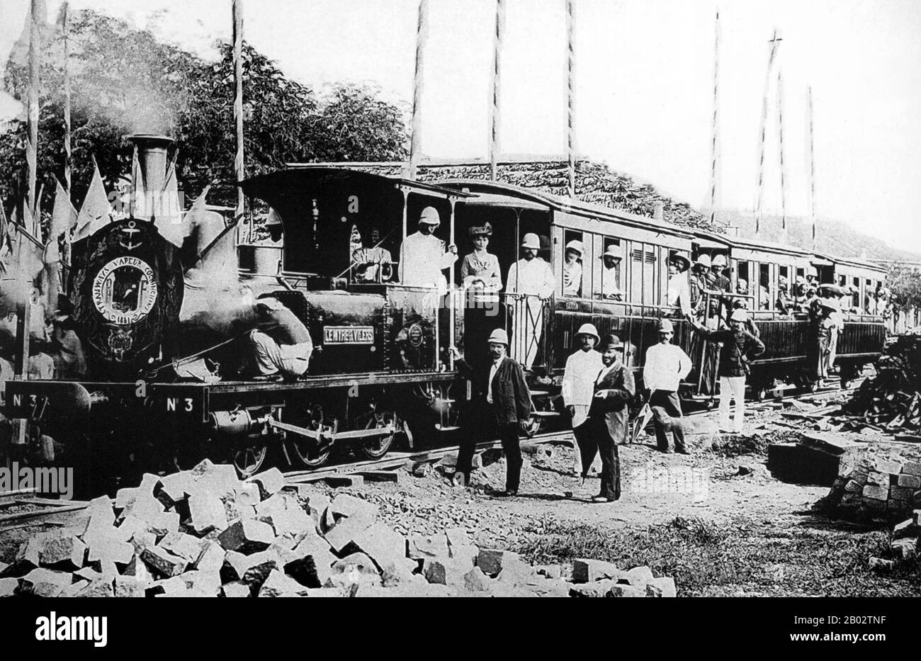 The first railways in Vietnam were established in the 1880s; these included a tram running between the ports of Saigon and Cholon, and a regional rail line connecting Saigon with Mỹ Tho in the Mekong Delta. Railway construction flourished soon afterwards, during the administration of Paul Doumer as Governor-General of French Indochina from 1897 to 1902. Stock Photo
