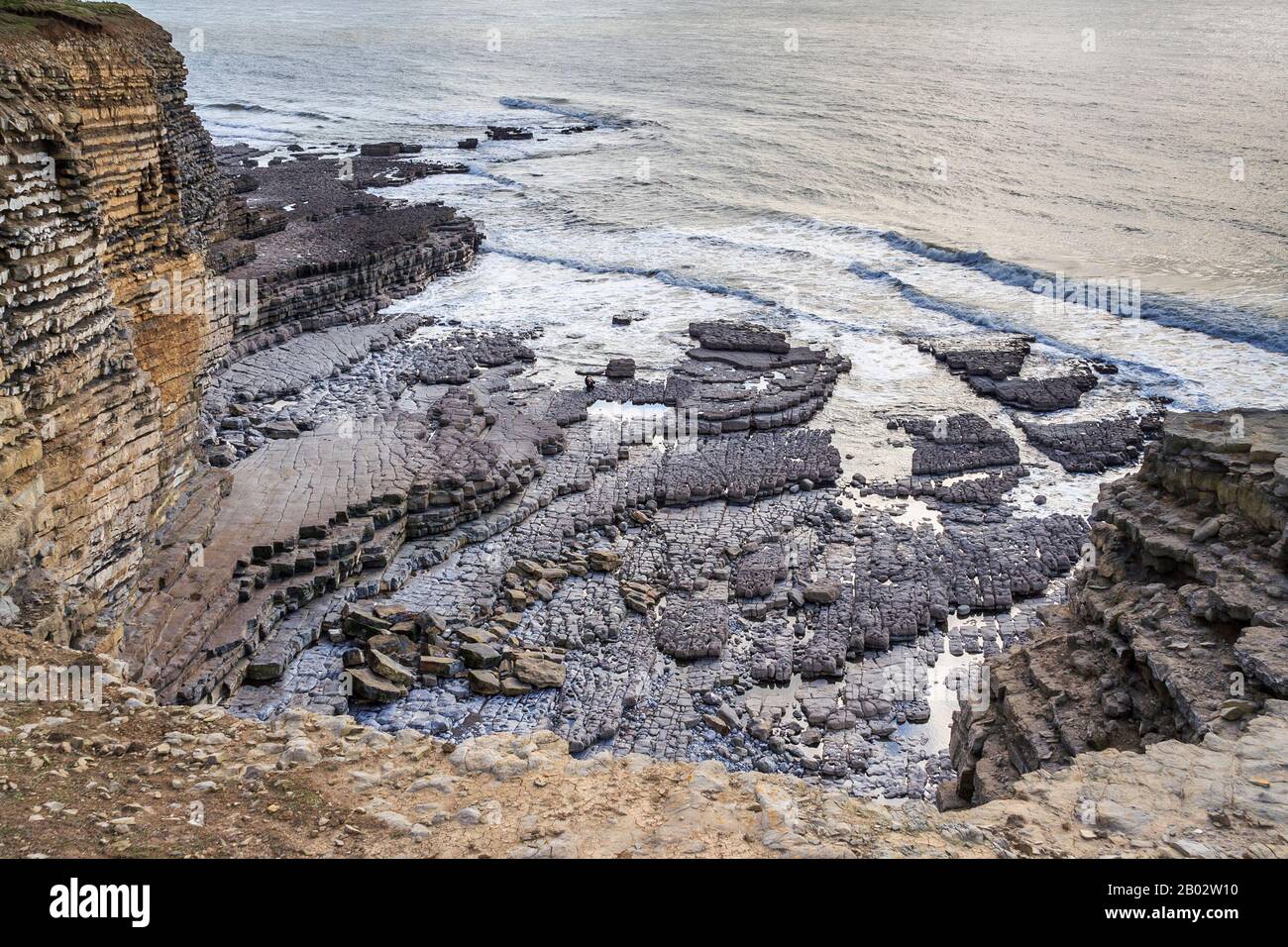 nash point coastline limestone pavement cliff strata geology geological formations, fossils, rock pools,glamorgan Heritage Coast south wales uk gb Stock Photo