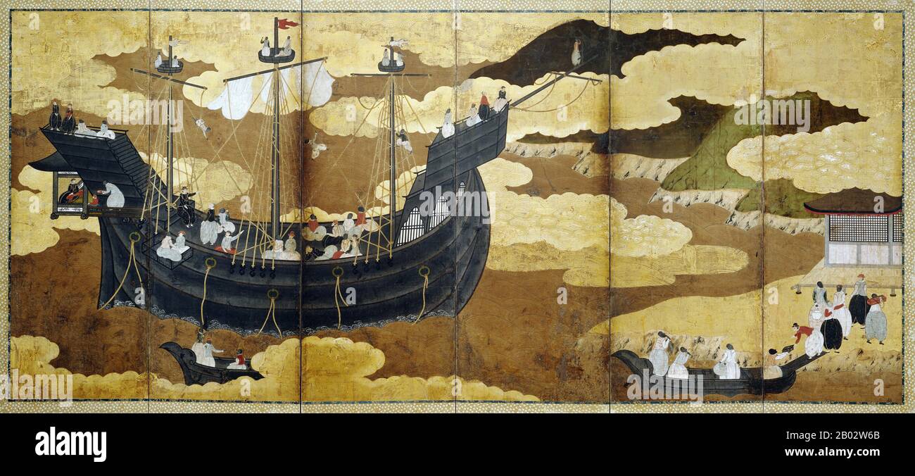 Arrival of the portuguese in japan kano hi-res stock