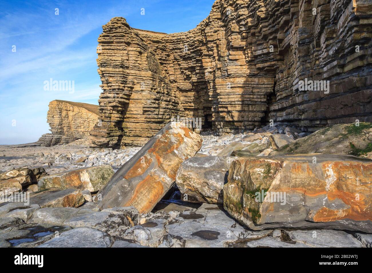 nash point coastline limestone pavement cliff strata geology geological formations, fossils, rock pools,glamorgan Heritage Coast south wales uk gb Stock Photo