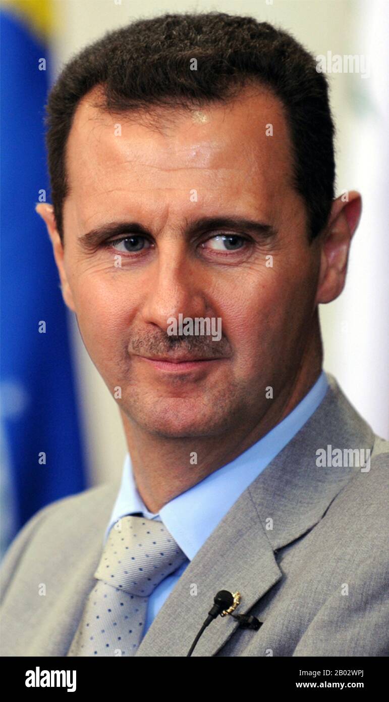 Bashar al-Assad (born 11 Sept 1965) is president of the Syrian Arab Republic and Regional Secretary of the Ba'ath Party. He became president in 2000 after the death of his father Hafez al-Assad, who had ruled Syria for 29 years. Stock Photo