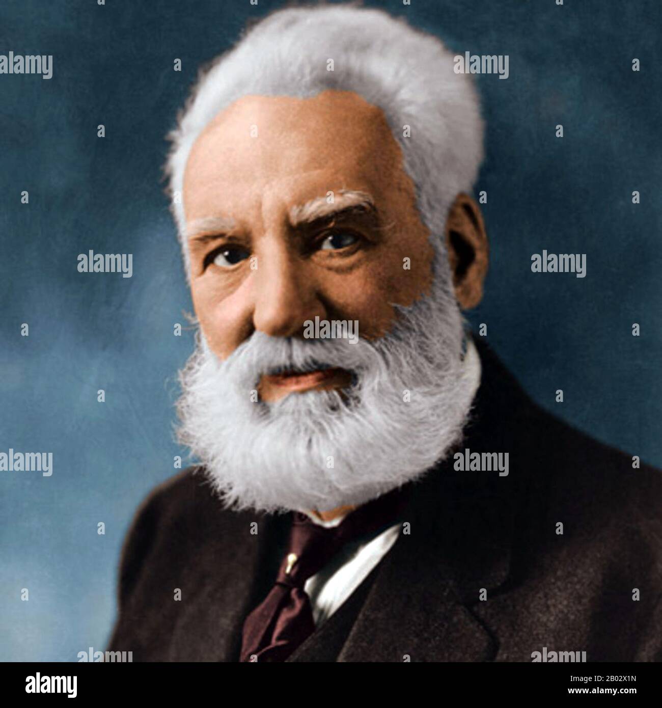 Alexander Graham Bell (March 3, 1847 – August 2, 1922) was an eminent Scottish-born scientist, inventor, engineer and innovator who is credited with inventing the first practical telephone.  Bell's father, grandfather, and brother had all been associated with work on elocution and speech, and both his mother and wife were deaf, profoundly influencing Bell's life's work. His research on hearing and speech further led him to experiment with hearing devices which eventually culminated in Bell being awarded the first U.S. patent for the telephone in 1876. Bell considered his most famous invention Stock Photo