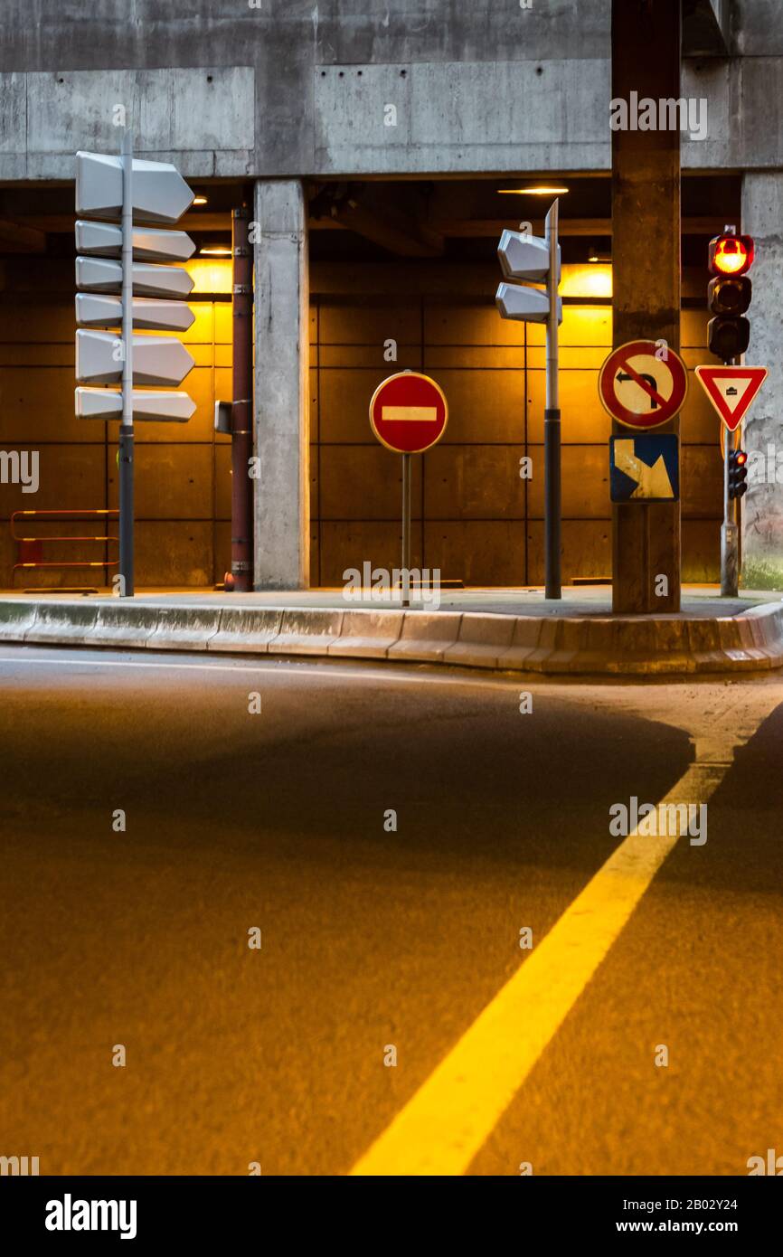 Signaling under tunnel in a modern city Stock Photo