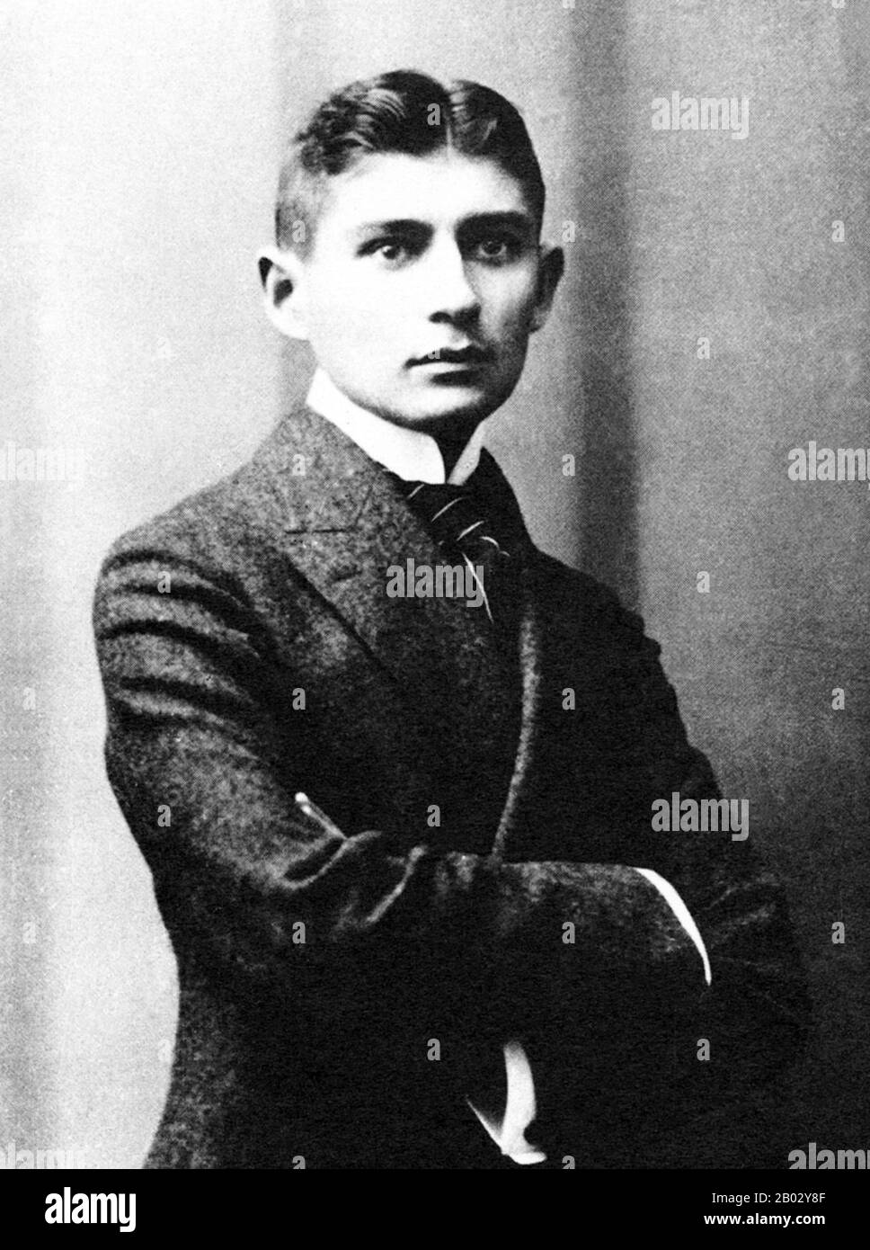 Franz Kafka (3 July 1883 – 3 June 1924) was a German-language writer of novels and short stories, regarded by critics as one of the most influential authors of the 20th century. Most of his works, such as Die Verwandlung (The Metamorphosis), Der Process (The Trial), and Das Schloss (The Castle), are filled with the themes and archetypes of alienation, physical and psychological brutality, parent–child conflict, characters on a terrifying quest, labyrinths of bureaucracy, and mystical transformations.  Kafka was born into a middle-class, German-speaking Jewish family in Prague, the capital of t Stock Photo
