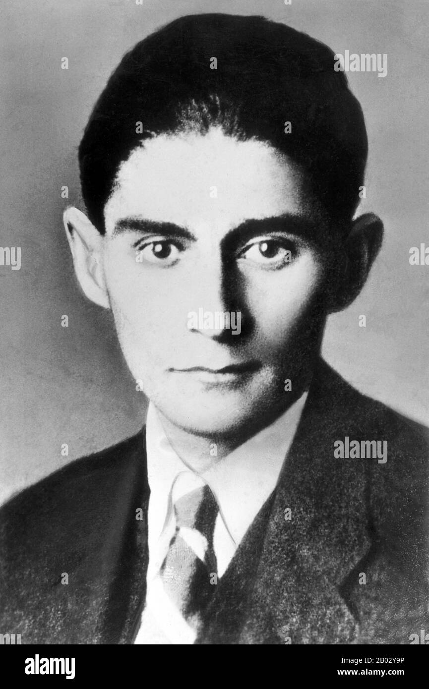 Franz Kafka (3 July 1883 – 3 June 1924) was a German-language writer of novels and short stories, regarded by critics as one of the most influential authors of the 20th century. Most of his works, such as Die Verwandlung (The Metamorphosis), Der Process (The Trial), and Das Schloss (The Castle), are filled with the themes and archetypes of alienation, physical and psychological brutality, parent–child conflict, characters on a terrifying quest, labyrinths of bureaucracy, and mystical transformations.  Kafka was born into a middle-class, German-speaking Jewish family in Prague, the capital of t Stock Photo