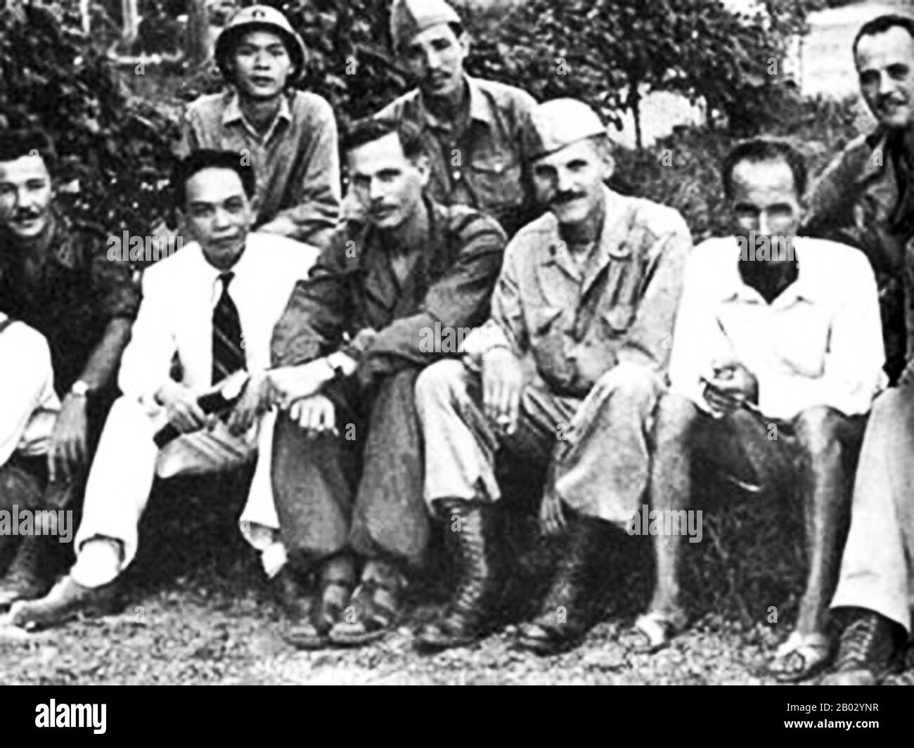 Dewey arrived on September 4, 1945 in Saigon to head a seven-man OSS team 'to represent American interests' and collect intelligence. Working with the Viet Minh, he arranged the repatriation of 4,549 Allied POWs, including 240 Americans, from two Japanese camps near Saigon, code named Project Embankment. Because the British occupation forces who had arrived to accept the Japanese surrender were short of troops, they armed French POWs on September 22 to protect the city from a potential Viet Minh attack. In taking control of the city, the French soldiers were quick to beat or shoot Vietnamese w Stock Photo