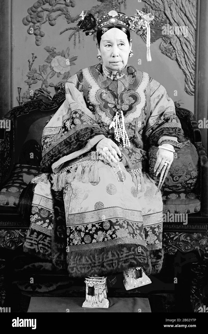 Empress Dowager Cixi (Wade–Giles: Tz'u-Hsi, 29 November 1835 – 15 November 1908) of the Manchu Yehe Nara Clan, was a powerful and charismatic figure who became the de facto ruler of the Manchu Qing Dynasty in China for 47 years from 1861 to her death in 1908. Stock Photo
