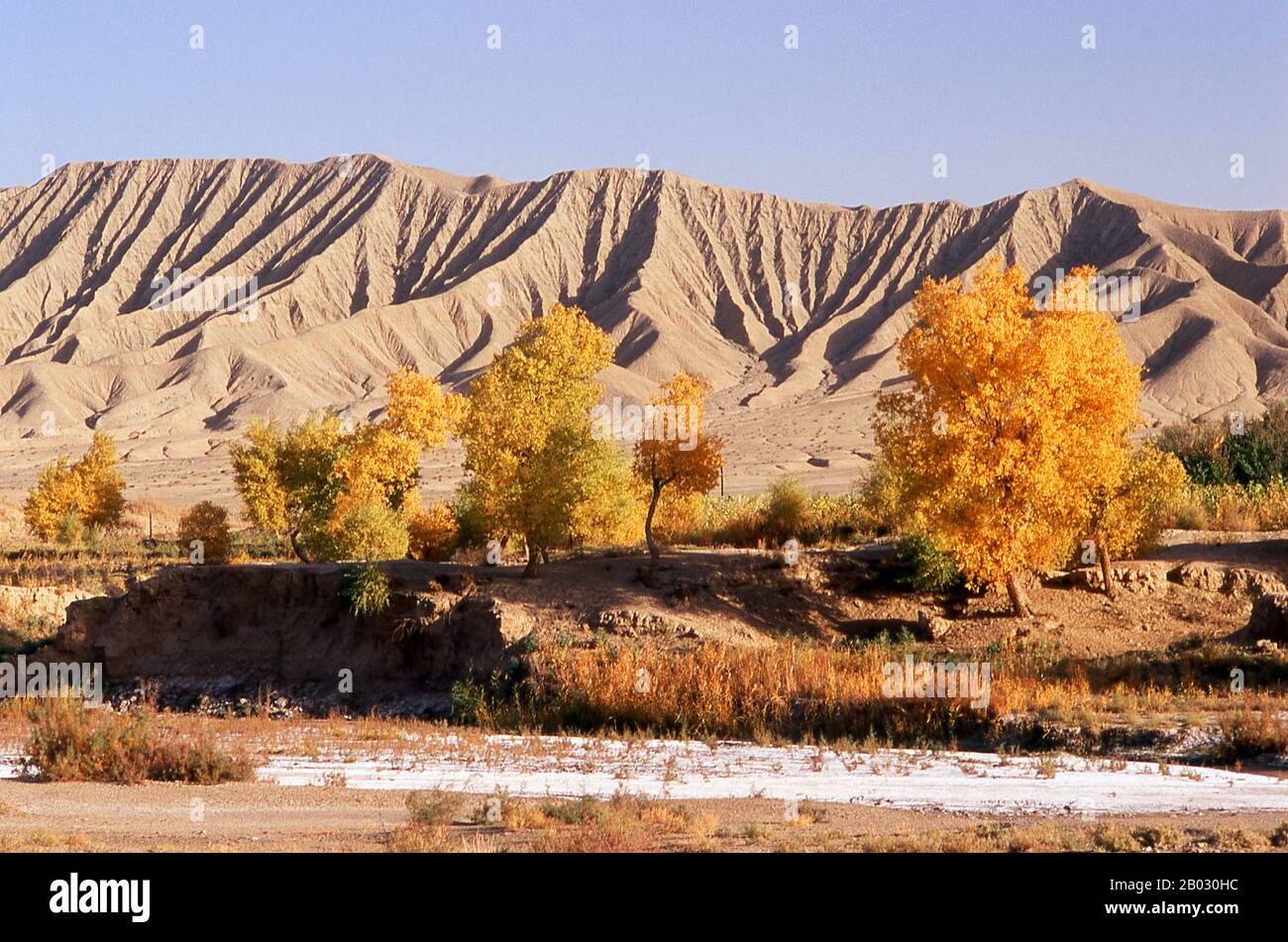 The Kunlun Mountains are one of the longest mountain chains in Asia, extending more than 3,000 km. In the broadest sense, it forms the northern edge of the Tibetan Plateau south of the Tarim Basin and the Gansu Corridor and continues east south of the Wei River to end at the North China Plain. Stock Photo