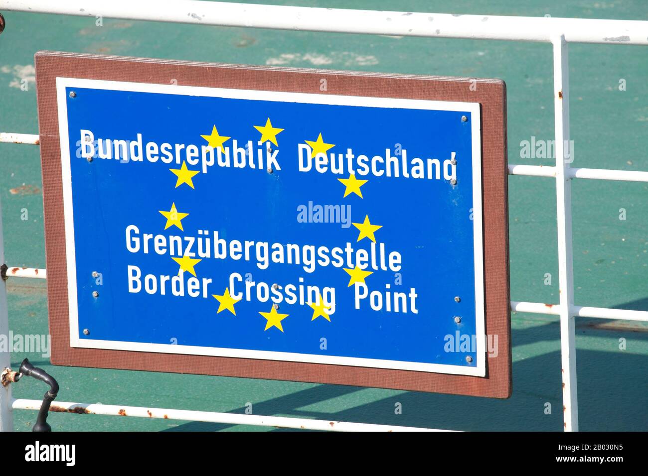 Sign crossing point, Brake, Lower Saxony, Germany Stock Photo