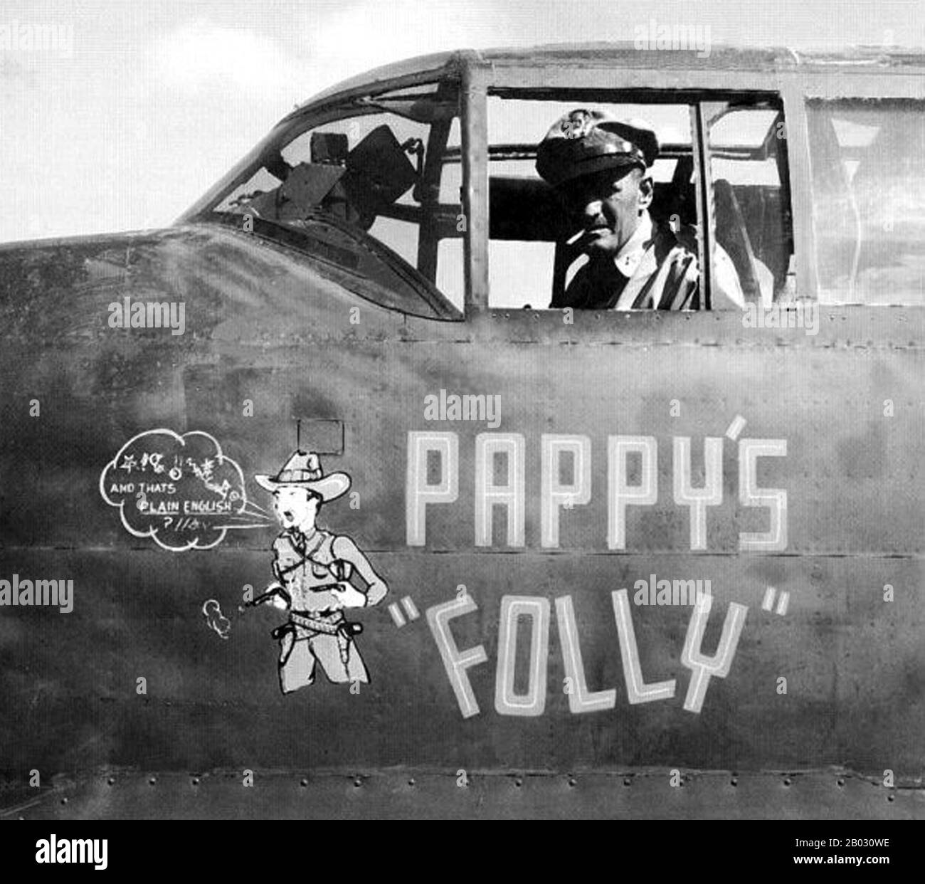 Colonel Paul Irvin 'Pappy' Gunn (October 18, 1899 – October 11, 1957) was a United States naval aviator known mainly for his actions in the Second World War as an officer in the United States Army Air Forces.  He was known as an expert in dare-devil low-level flying, and recognized for numerous feats of heroism and mechanical ingenuity, especially modifications to the Douglas A-20 Havoc light bomber and B-25 Mitchell medium bomber that turned them into attack aircraft. Stock Photo