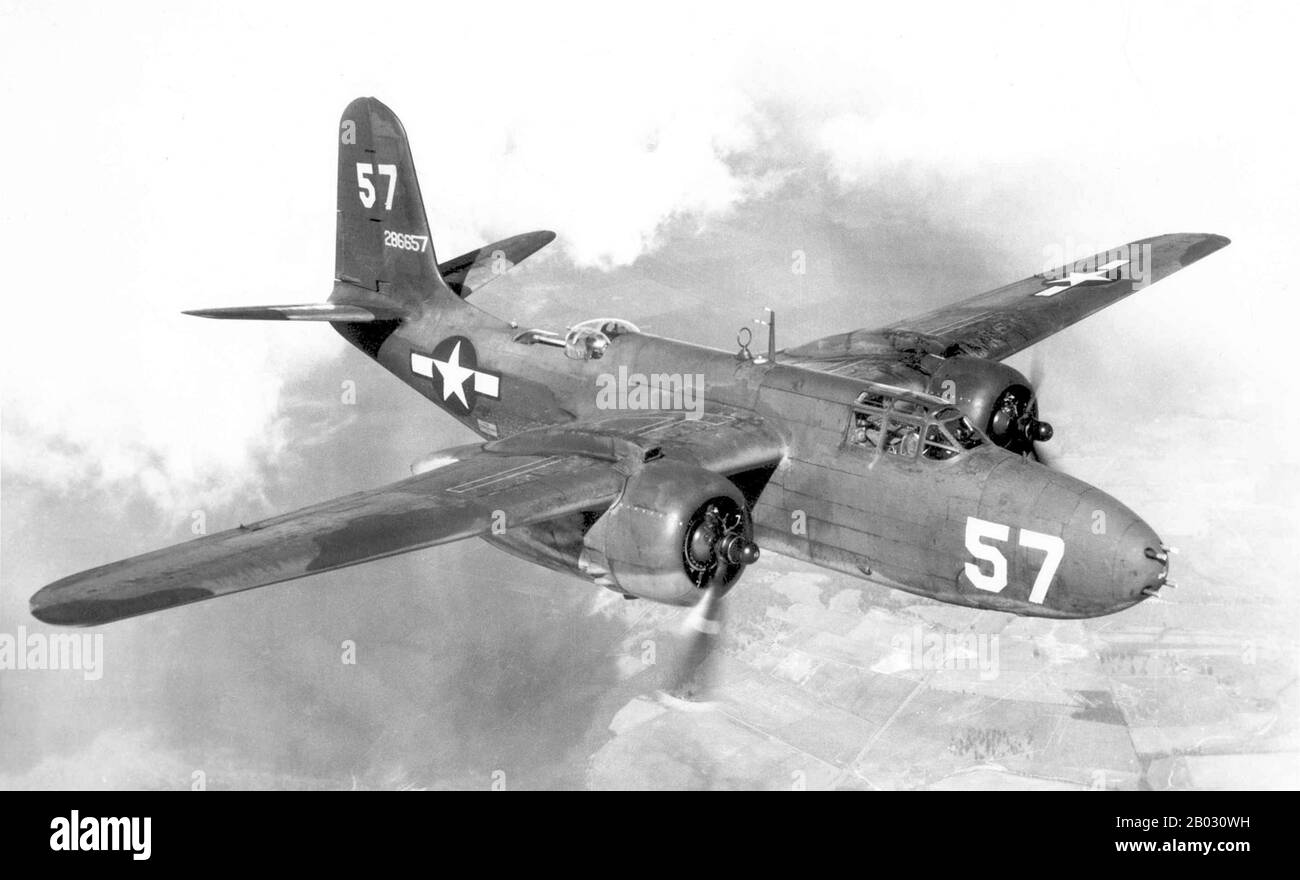 The Douglas A-20 Havoc (company designation DB-7) was an American attack, light bomber, intruder aircraft of World War II. It served with several Allied air forces, principally the United States Army Air Forces (USAAF), the Soviet Air Forces (VVS), Soviet Naval Aviation (AVMF) and the Royal Air Force (RAF) of the United Kingdom.  Colonel Paul Irvin 'Pappy' Gunn (October 18, 1899 – October 11, 1957) was a United States naval aviator known mainly for his actions in the Second World War as an officer in the United States Army Air Forces.  He was known as an expert in dare-devil low-level flying, Stock Photo