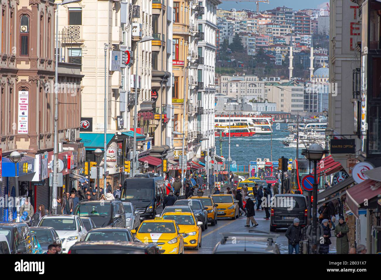 ISTANBUL - JAN 01: View one of the main Street of Istanbul with city life on January 01. 2020 in Turkey Stock Photo