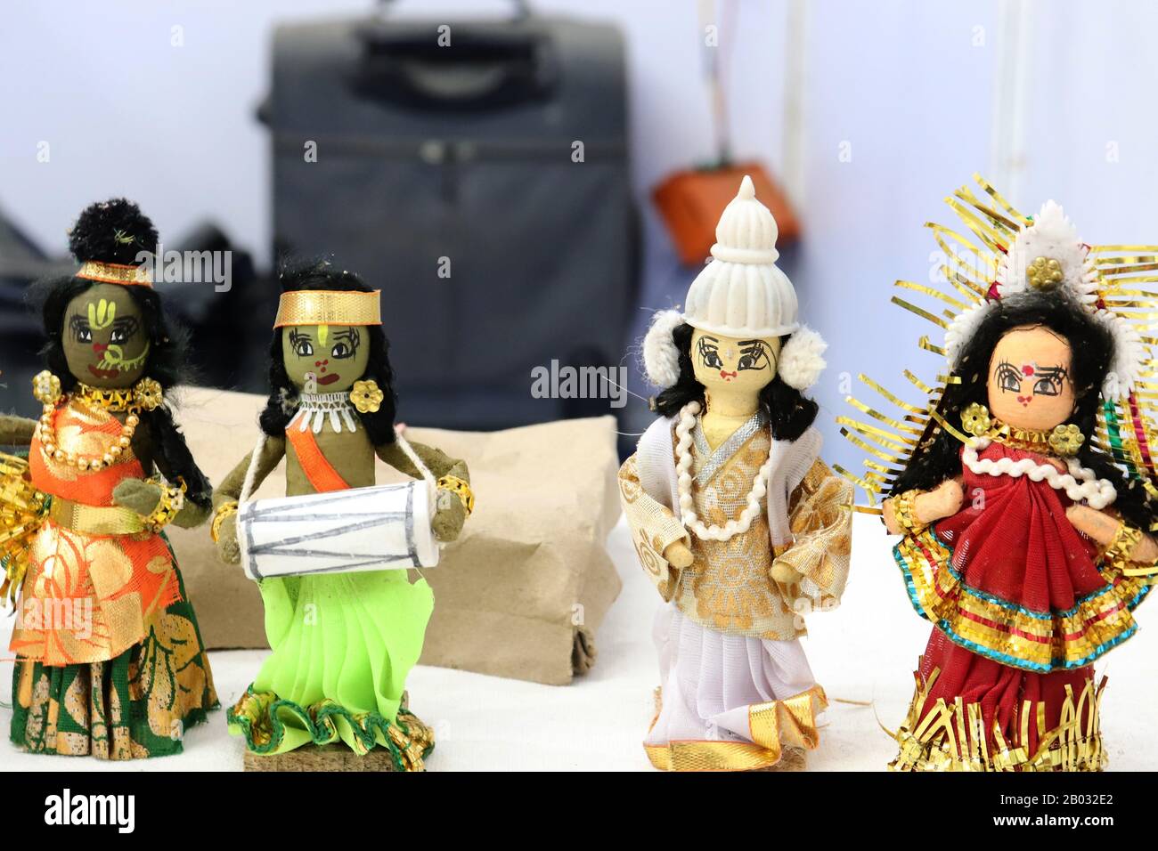 Handcrafted traditional wooden dolls from kolkata india hires stock