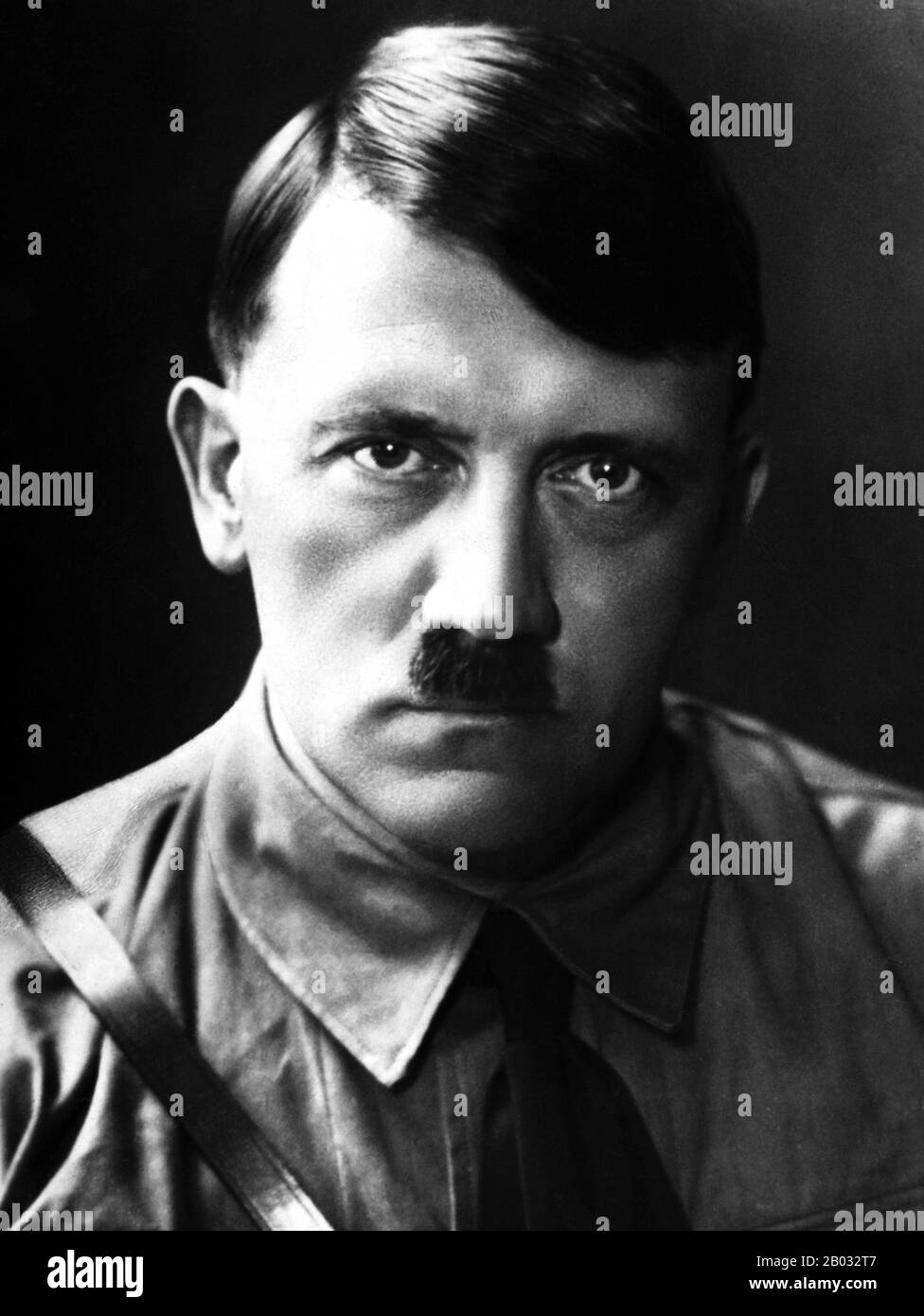 Adolf Hitler (20 April 1889 – 30 April 1945) was a German politician of Austrian origin who was the leader of the Nazi Party (NSDAP), Chancellor of Germany from 1933 to 1945, and Führer ('leader') of Nazi Germany from 1934 to 1945.  As dictator of Nazi Germany he initiated World War II in Europe and was a central figure of the Holocaust. Stock Photo