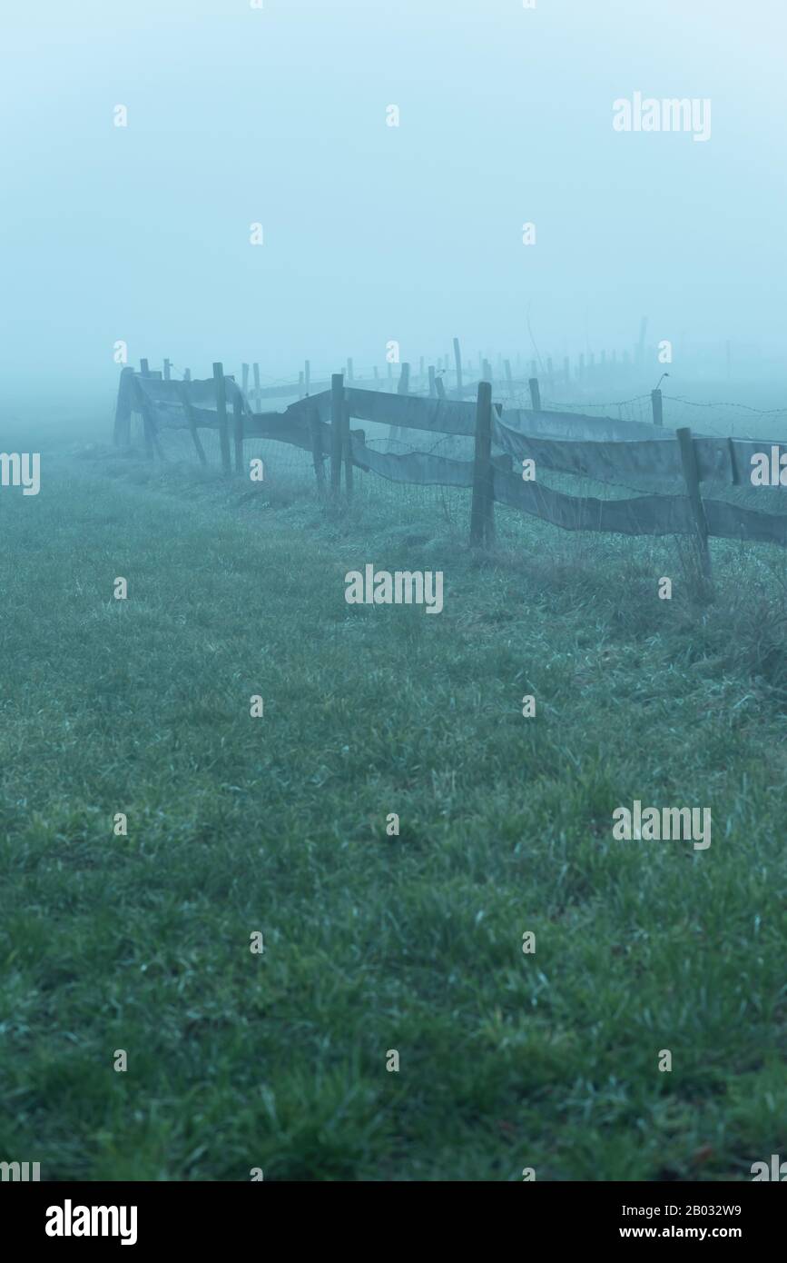 Foggy landscape with fence hi-res stock photography and images - Alamy