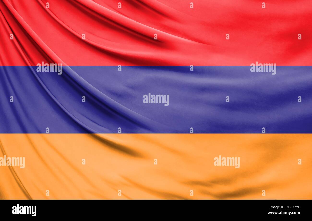 Realistic flag of Armenia on the wavy surface of fabric Stock Photo - Alamy