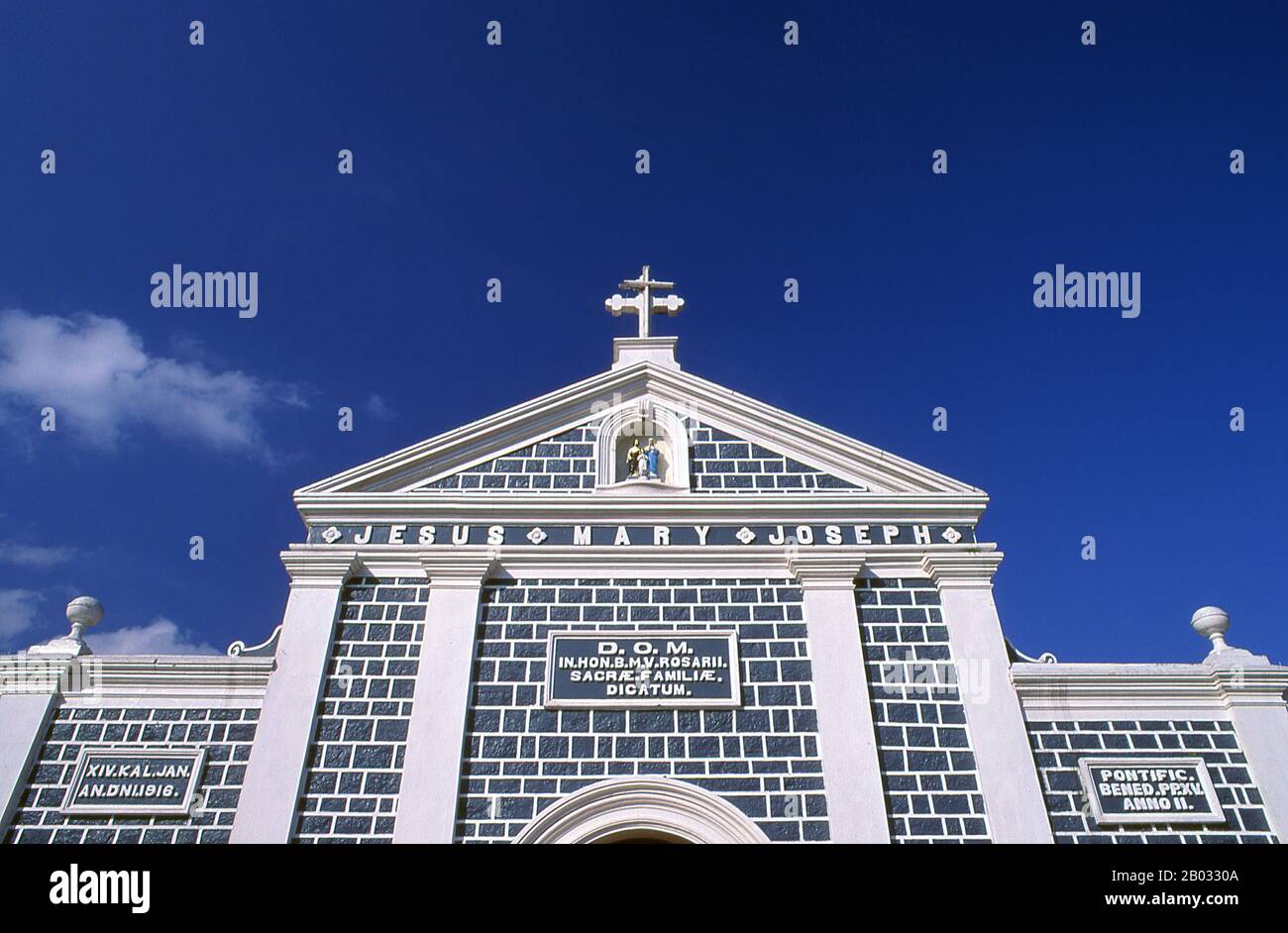 Originally built in 1916, the Holy Rosary Catholic Church was completely renovated in 2013.  Christianity, introduced to Sri Lanka by the Portuguese, is predominantly of the Roman Catholic variety and most visible along the west coast, especially around Negombo. Stock Photo