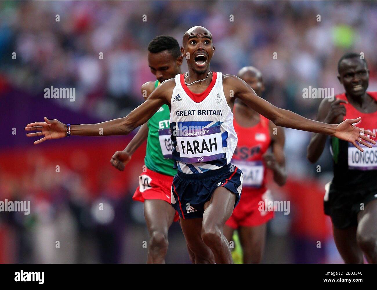 MO FARAH WINS OLYMPIC 5000M FINAL 2012 Stock Photo