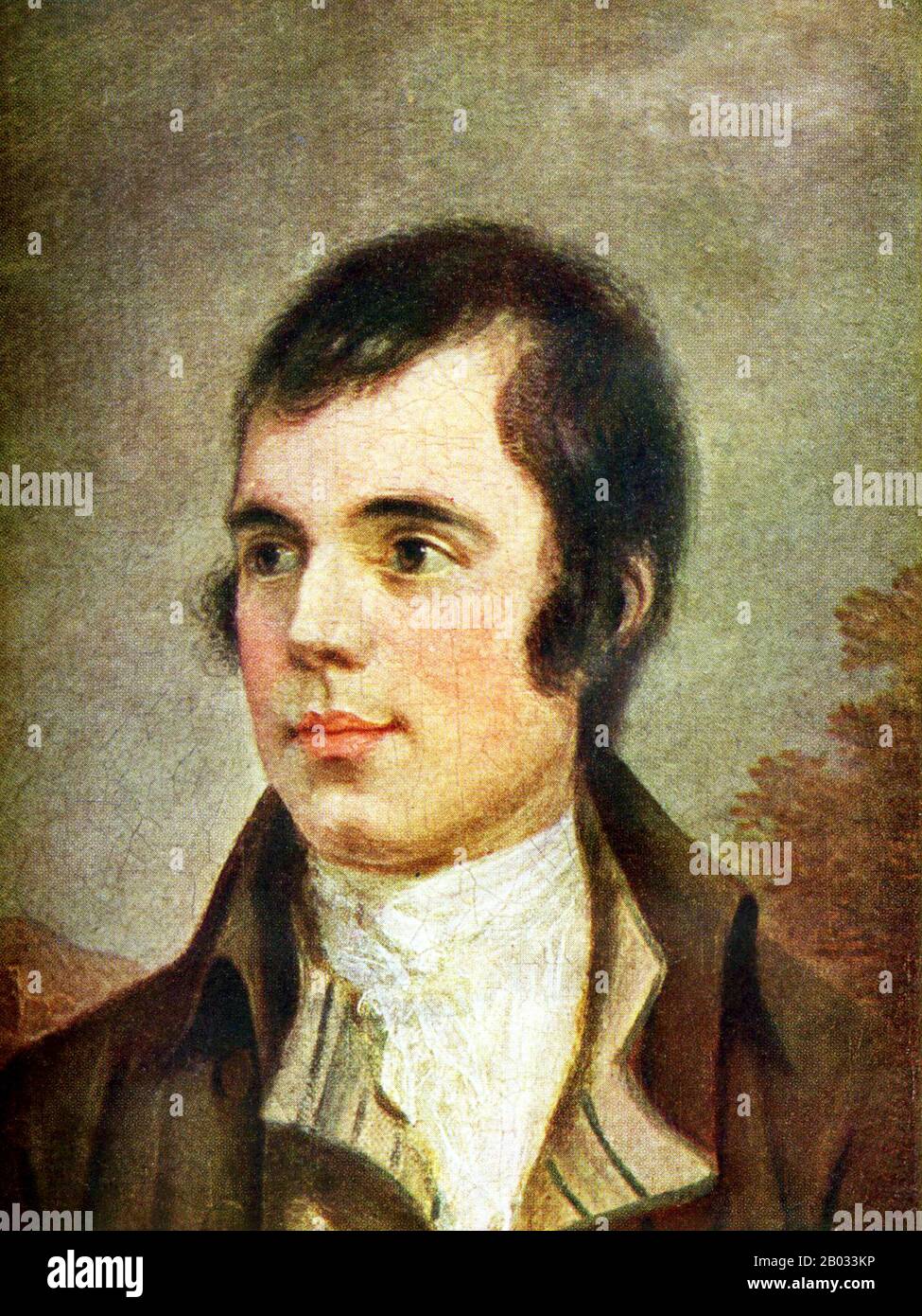 Robert Burns (25 January 1759 – 21 July 1796), also known as Robbie or Rabbie Burns, was a Scottish poet and lyricist. He is widely regarded as the national poet of Scotland and is celebrated worldwide. He is the best known of the poets who have written in the Scots language, although much of his writing is also in English and a light Scots dialect, accessible to an audience beyond Scotland. He also wrote in standard English, and in these writings his political or civil commentary is often at its bluntest.  He is regarded as a pioneer of the Romantic movement, and after his death he became a g Stock Photo