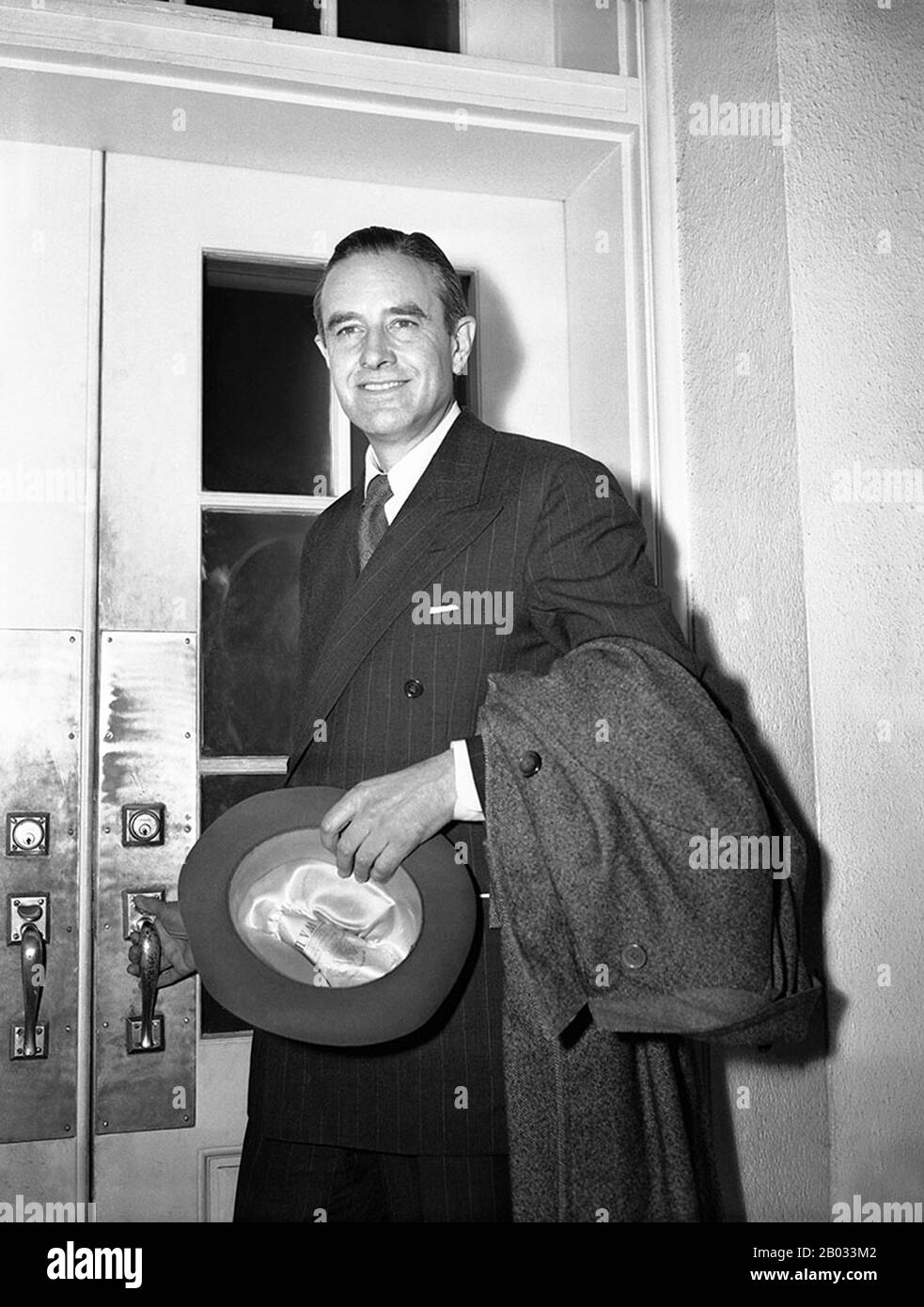 William Averell Harriman (November 15, 1891 – July 26, 1986) was an American Democratic politician, businessman, and diplomat. He was the son of railroad baron E. H. Harriman. He served as Secretary of Commerce under President Harry S. Truman and later as the 48th Governor of New York. He was a candidate for the Democratic presidential nomination in 1952, and again in 1956 when he was endorsed by President Truman but lost to Adlai Stevenson both times.  Harriman served President Franklin D. Roosevelt as special envoy to Europe and served as the U.S. Ambassador to the Soviet Union and U.S. Amba Stock Photo