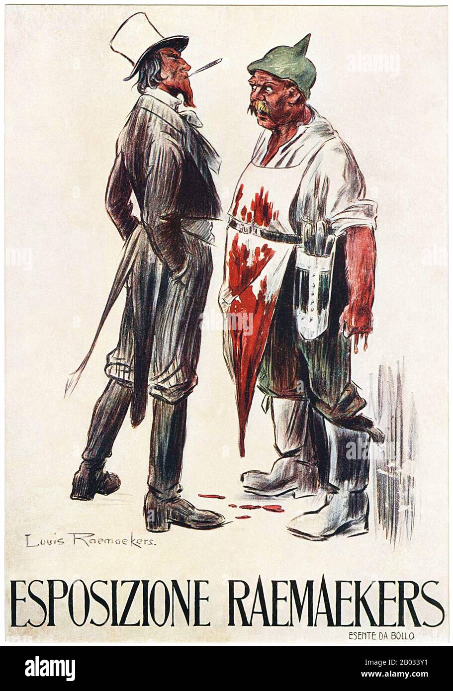 Louis Raemaekers (April 6, 1869 – July 26, 1956) was a Dutch painter and editorial cartoonist for the Amsterdam newspaper De Telegraaf during World War I, noted for his anti-German stance. Stock Photo