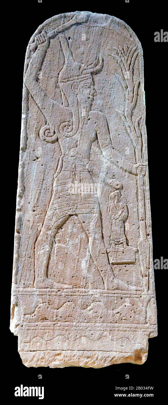 In the Ugaritic Levant, Baal was variously seen as the God of Fertility, Weather, Rain, Wind, Lightning, Seasons, War, Patron of Sailors and sea-going merchants, leader of the Rephaim (ancestral spirits), and finally King of the gods Stock Photo