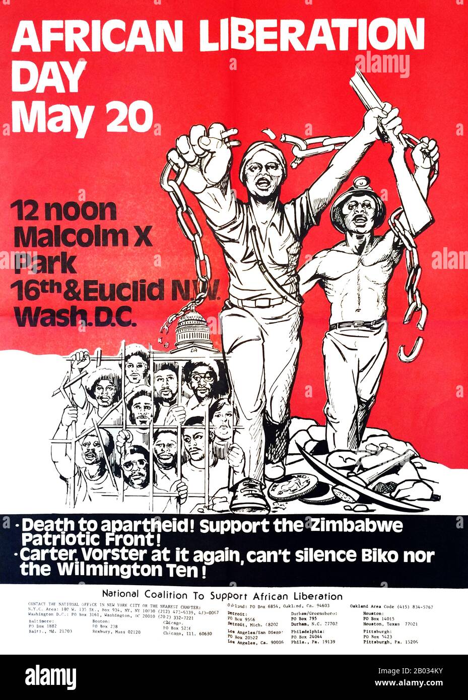 This poster is held in the South African Anti-Apartheid archives of Mark Kane. Kane was involved in the Anti-Apartheid Movement first through his work with the American Friends Service Committee in West Michigan and later with the Institute for Global Education.  What is instructive about the poster is that it addresses the larger African Freedom struggle in both South Africa and Zimbabwe, linking it with the parallel struggle in the United States. Stock Photo