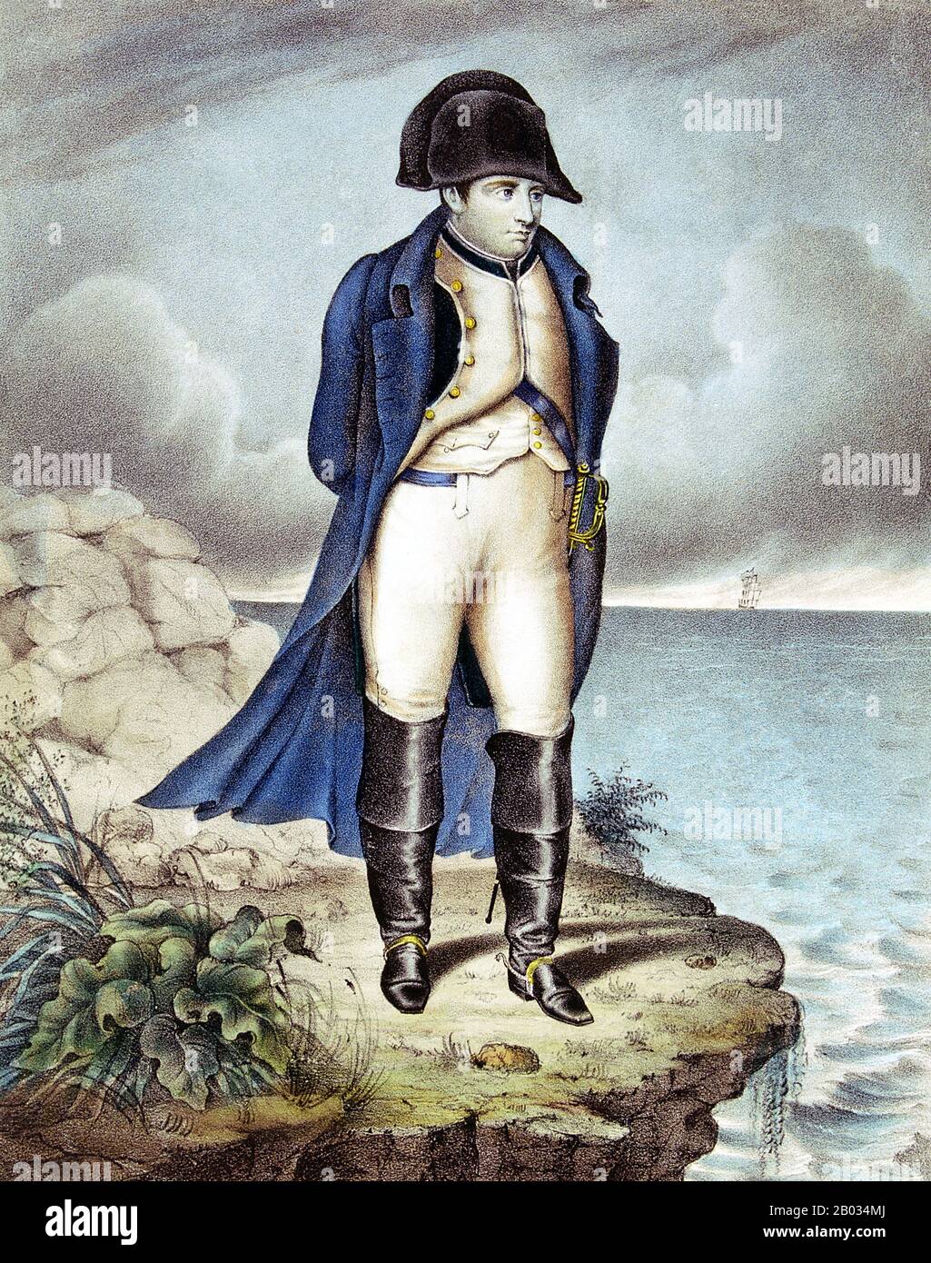 Napoleon Bonaparte (15 August 1769 – 5 May 1821) was a French military and political leader who rose to prominence during the French Revolution and its associated wars.  As Napoleon I, he was Emperor of the French from 1804 until 1814, and again in 1815. Napoleon dominated European affairs for nearly two decades while leading France against a series of coalitions in the Revolutionary Wars and the Napoleonic Wars. He won several of these wars and the vast majority of his battles, rapidly conquering most of continental Europe before his ultimate defeat in 1815.  Britain exiled Napoleon to St Hel Stock Photo