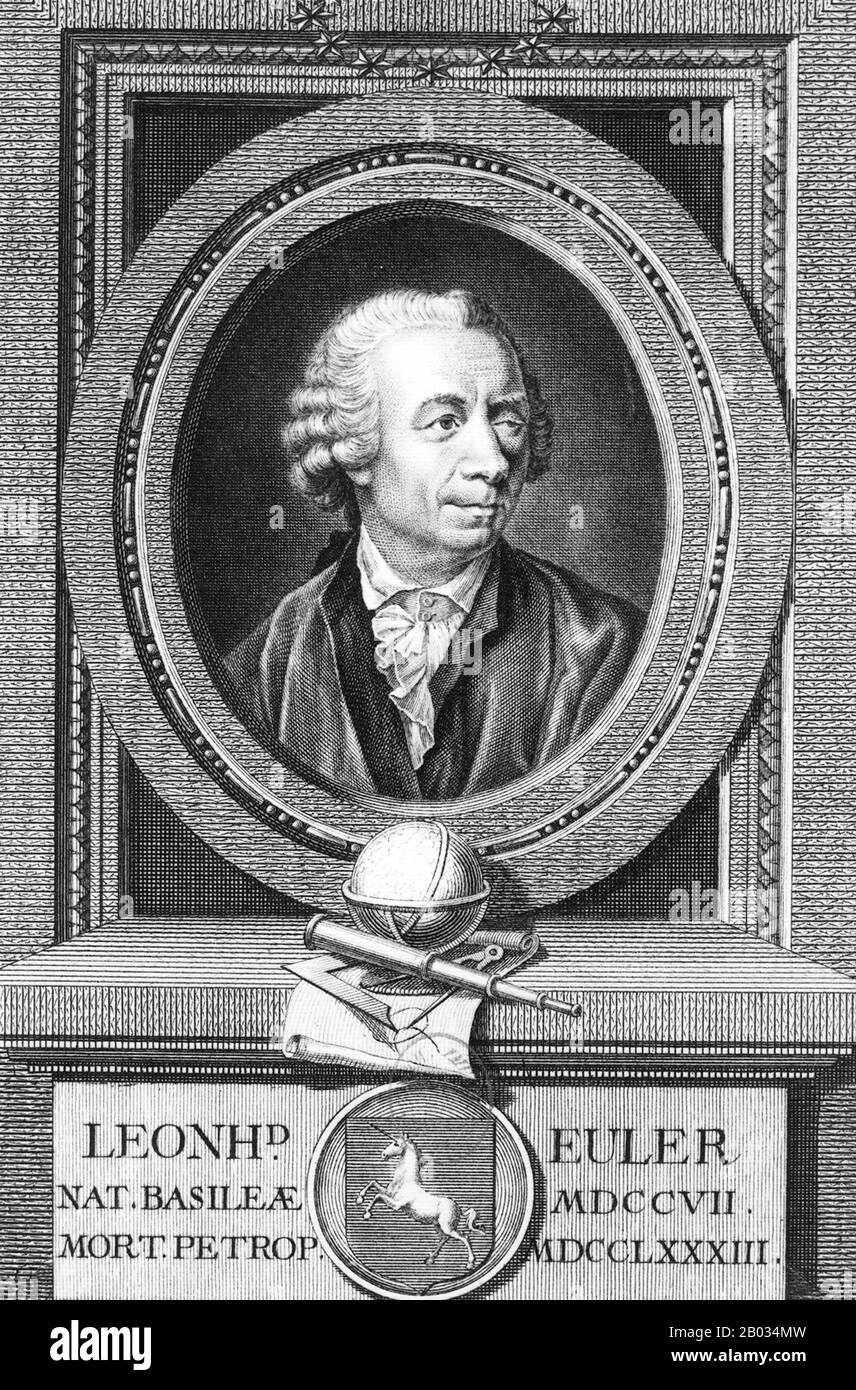 Leonhard Euler (15 April 1707 – 18 September 1783) was a Swiss mathematician, physicist, astronomer, logician and engineer who made important and influential discoveries in many branches of mathematics like infinitesimal calculus and graph theory, while also making pioneering contributions to several branches such as topology and analytic number theory. He also introduced much of the modern mathematical terminology and notation, particularly for mathematical analysis, such as the notion of a mathematical function. He is also known for his work in mechanics, fluid dynamics, optics, astronomy, a Stock Photo