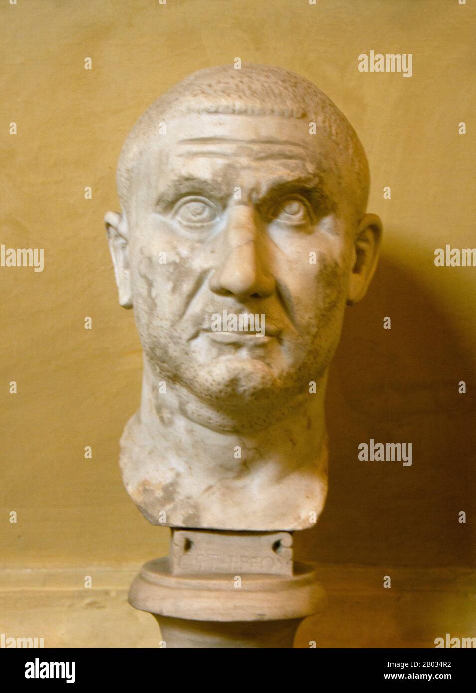 Licinius I (Latin: Gaius Valerius Licinianus Licinius Augustus; c. 263–325) was a Roman emperor from 308 to 324. For most of his reign he was the colleague and rival of Constantine I, with whom he co-authored the Edict of Milan that granted official toleration to Christians in the Roman Empire. He was finally defeated at the Battle of Chrysopolis, before being executed on the orders of Constantine I. Stock Photo